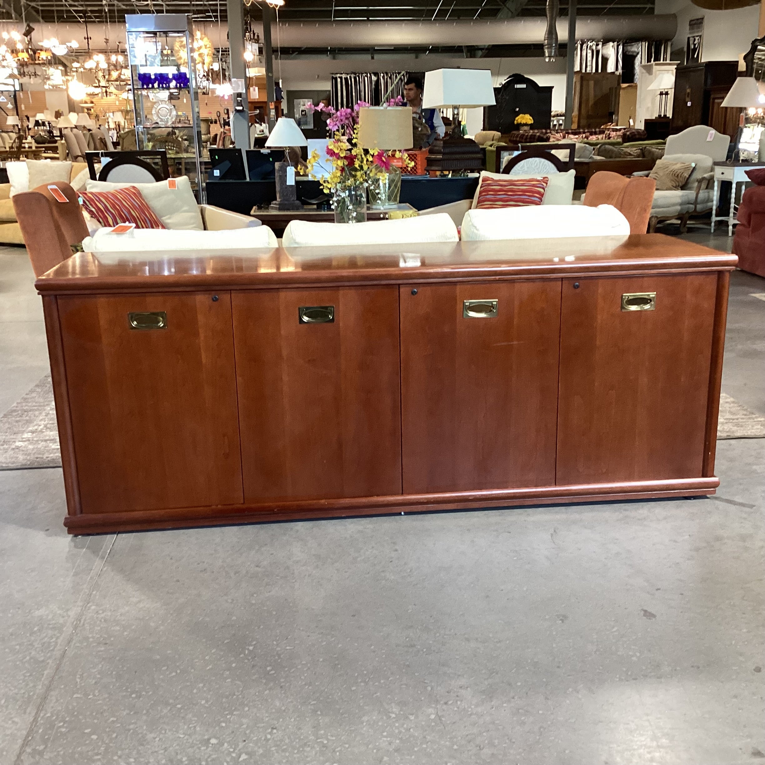 Cherry Finish Veneer & Wood 4 Door with Shelves Office Living Credenza 78.5"x 22"x 30.5"