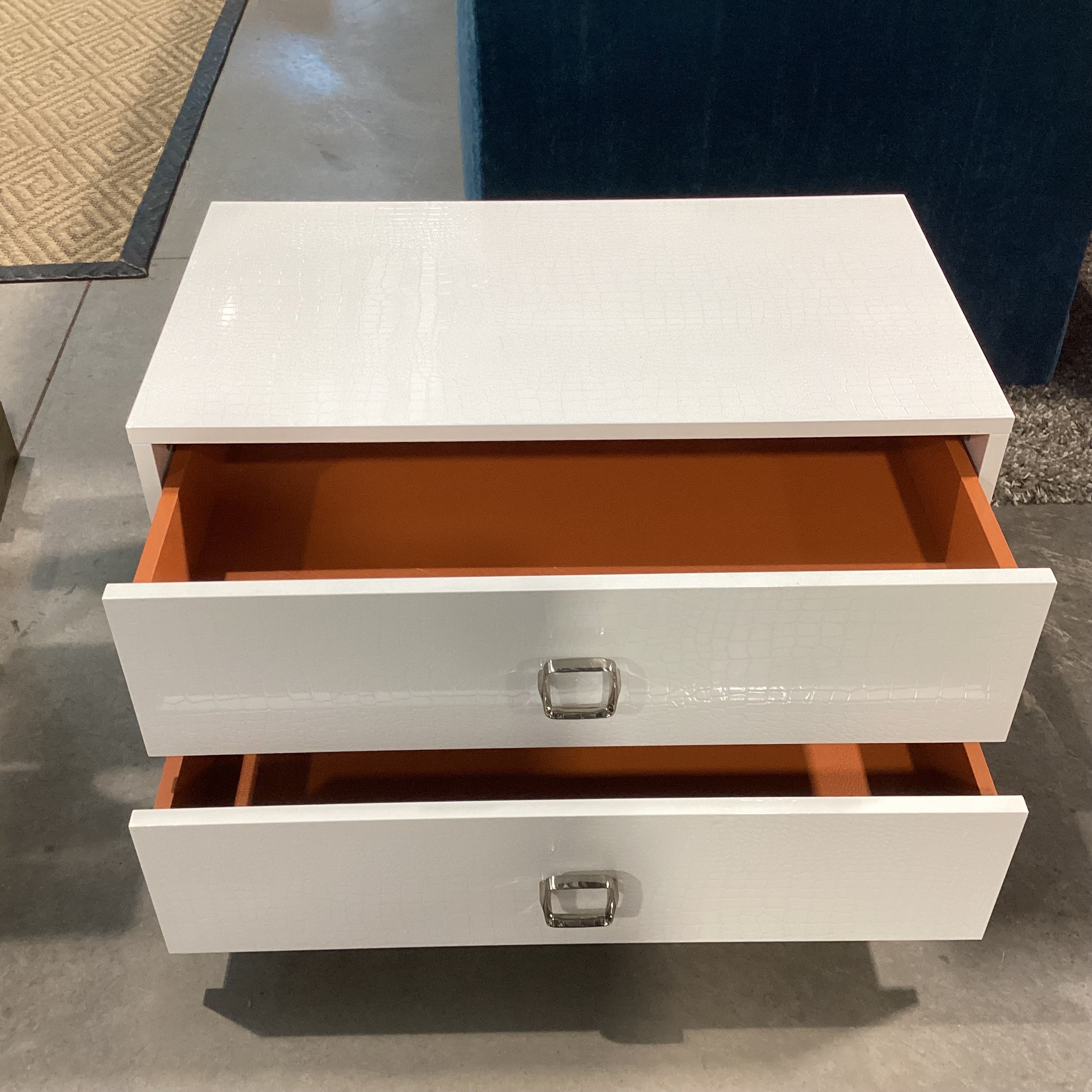 A&X Casa Milano White Croc Style Faux Leather 2 Drawer Nightstand 31.5"x 19"x 19"