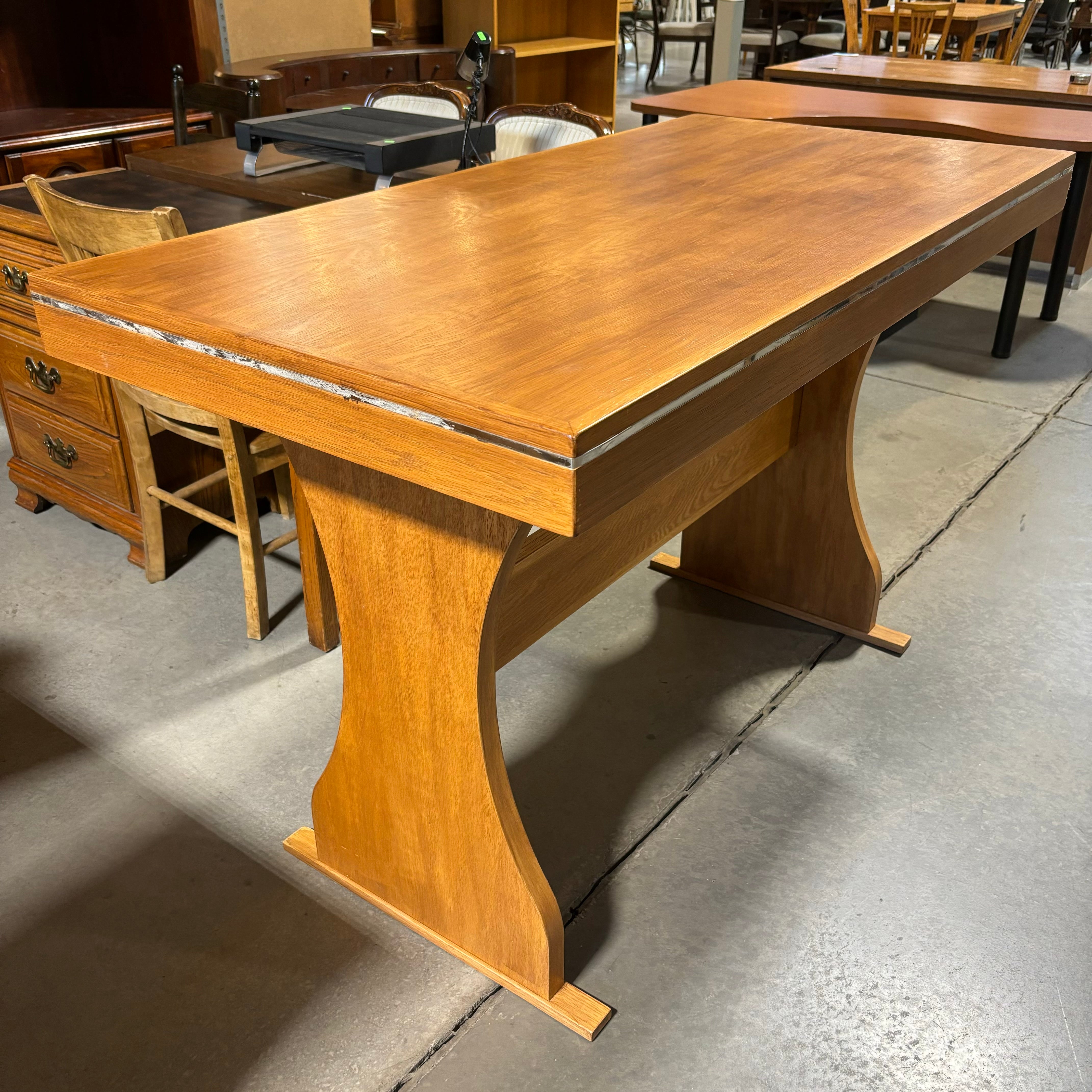 Medium Finish Wood with Trestle & Chrome Accent Desk 60"x 30"x 39"