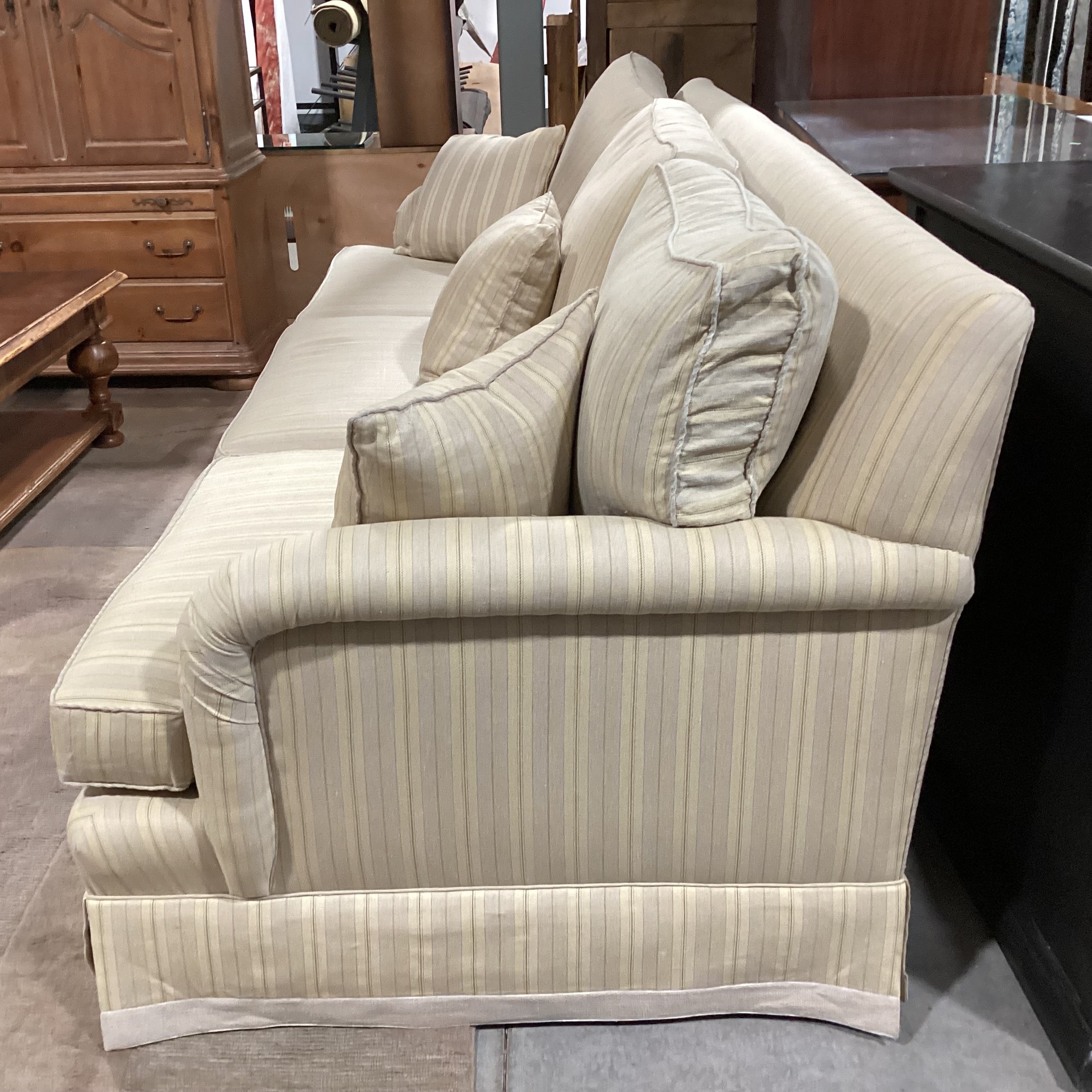 Custom Cream & Brown Woven Stripe Down Mix Long Sofa 111"x 44"x 39"