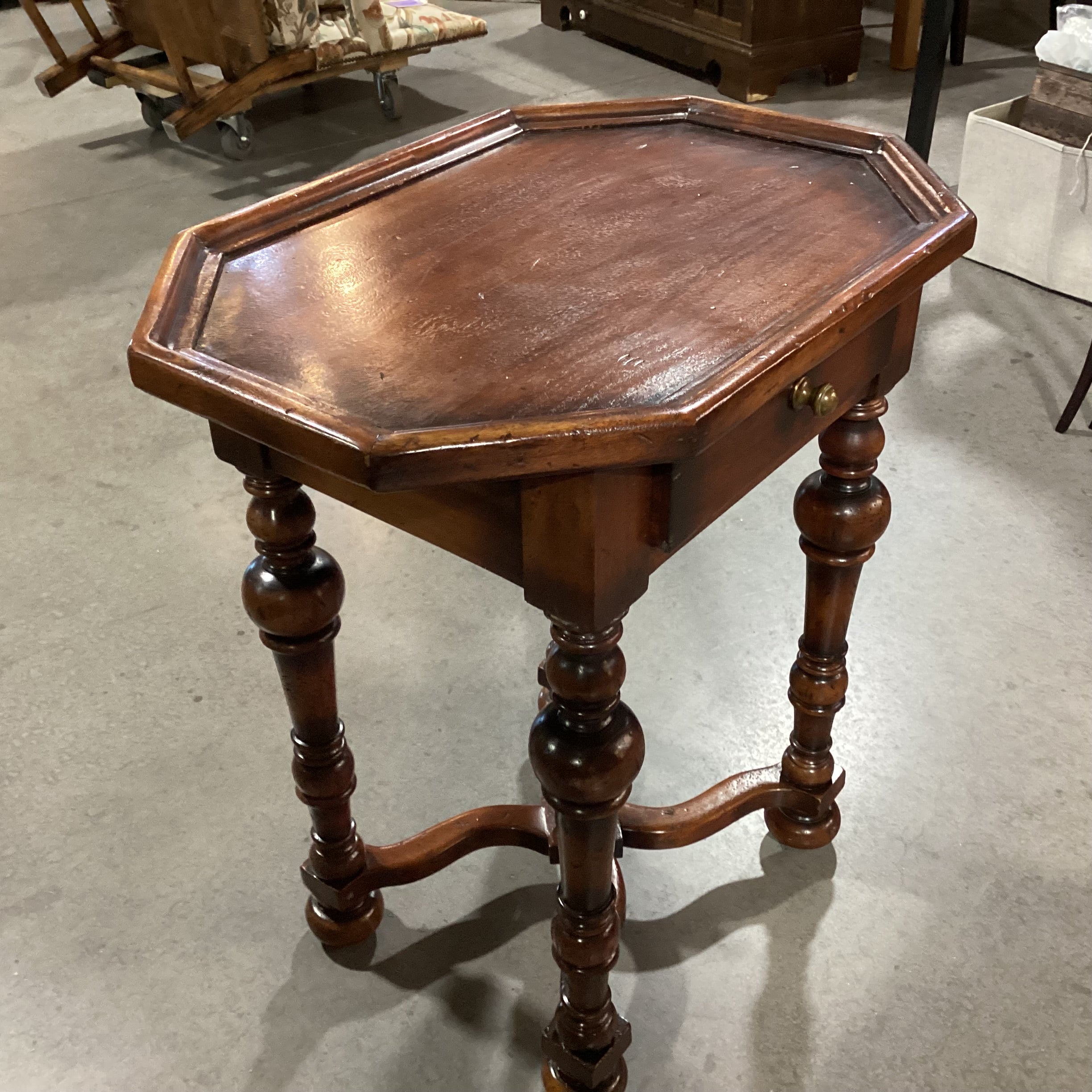 Ornate Carved Distressed Solid Wood 1 Drawer with Based Trestle Detail End Table 26"x 18"x 28.5"
