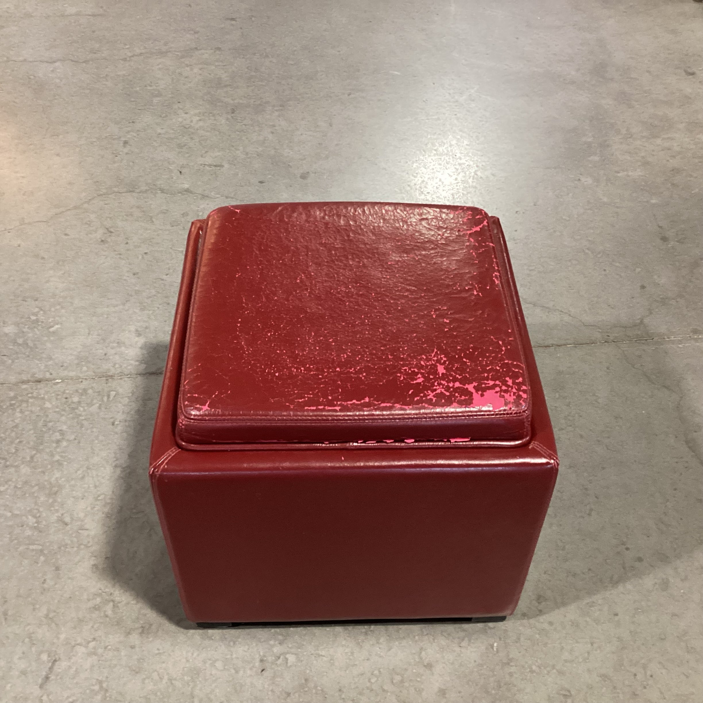 Red Leather Flip Top to Tray Storage Cube Ottoman 18"x 18"x 18"
