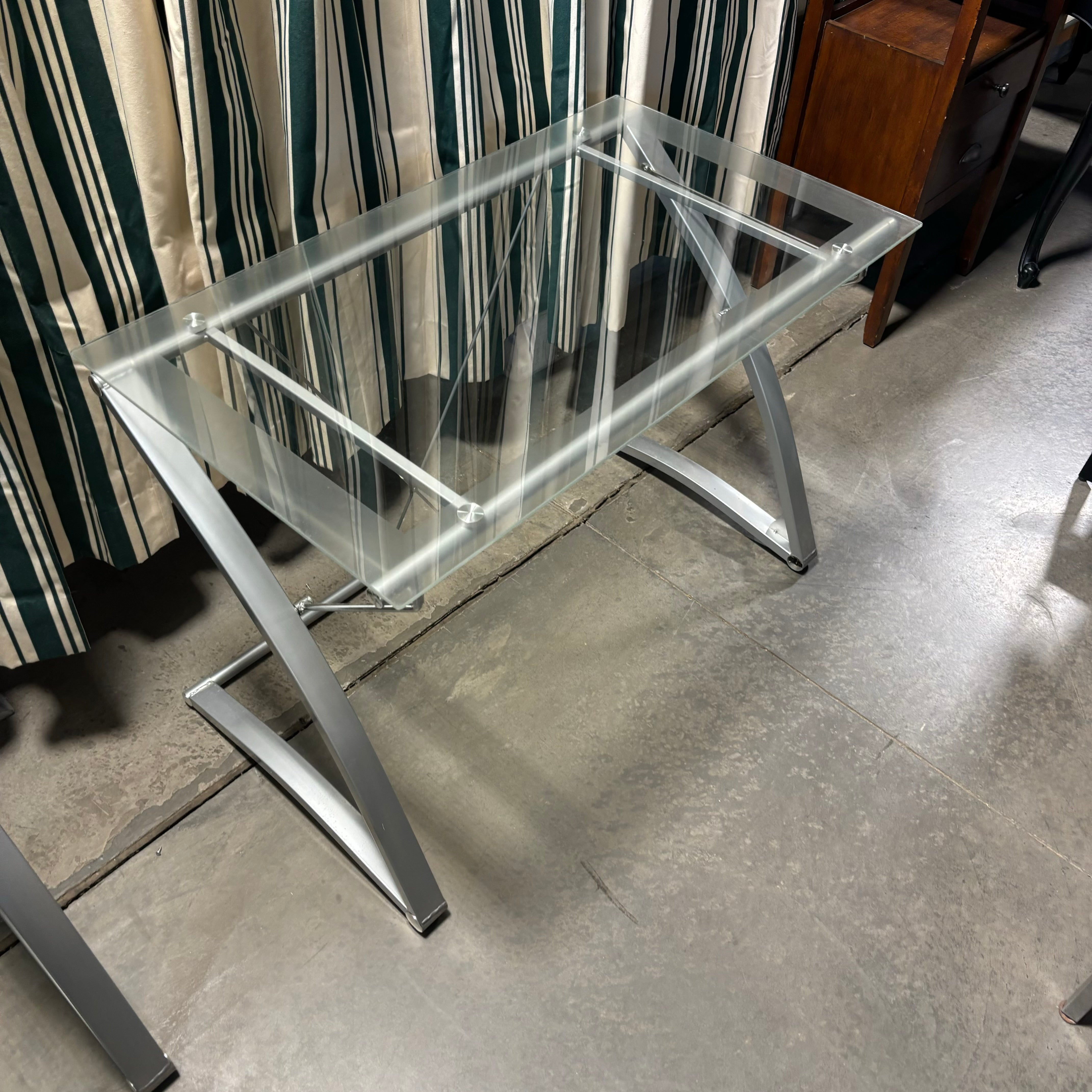 Glass Top & Steel Base Modern Desk 42"x 24"x 30"