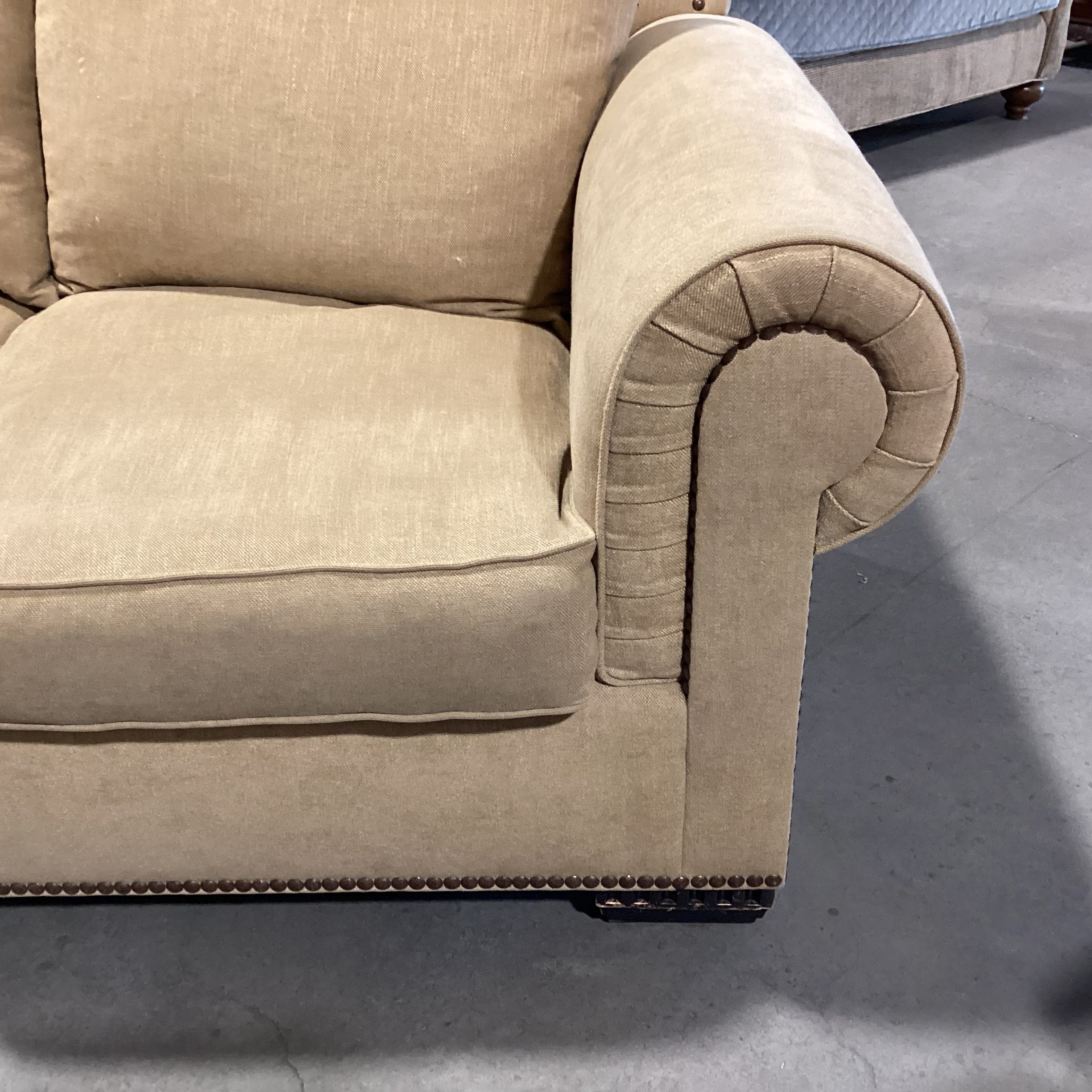 Rene Cazares Golden Tan Nailhead Down Mix Sofa 96"x 31"x 45"