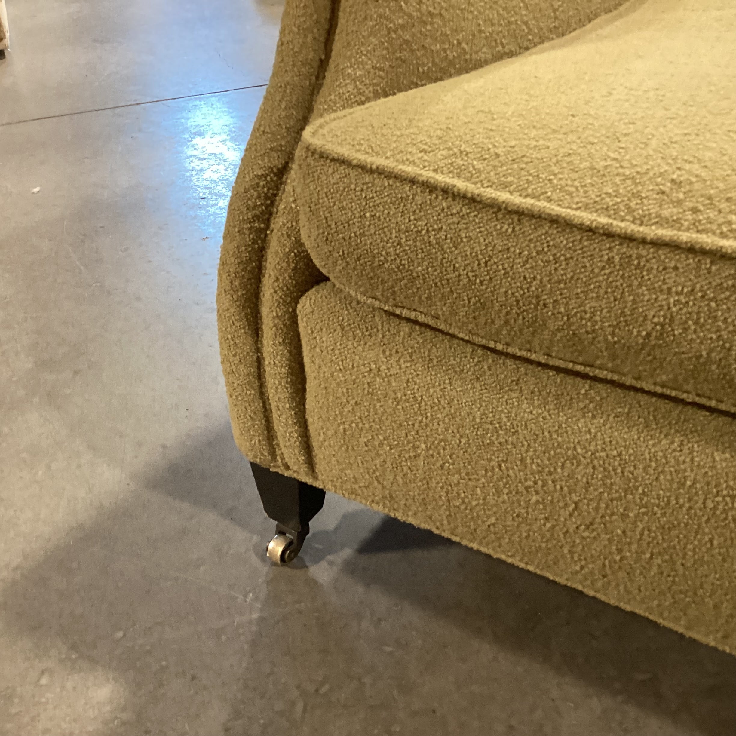 Reed Green Boucle Down Mix on Casters Chair 33"x 40"x 27"