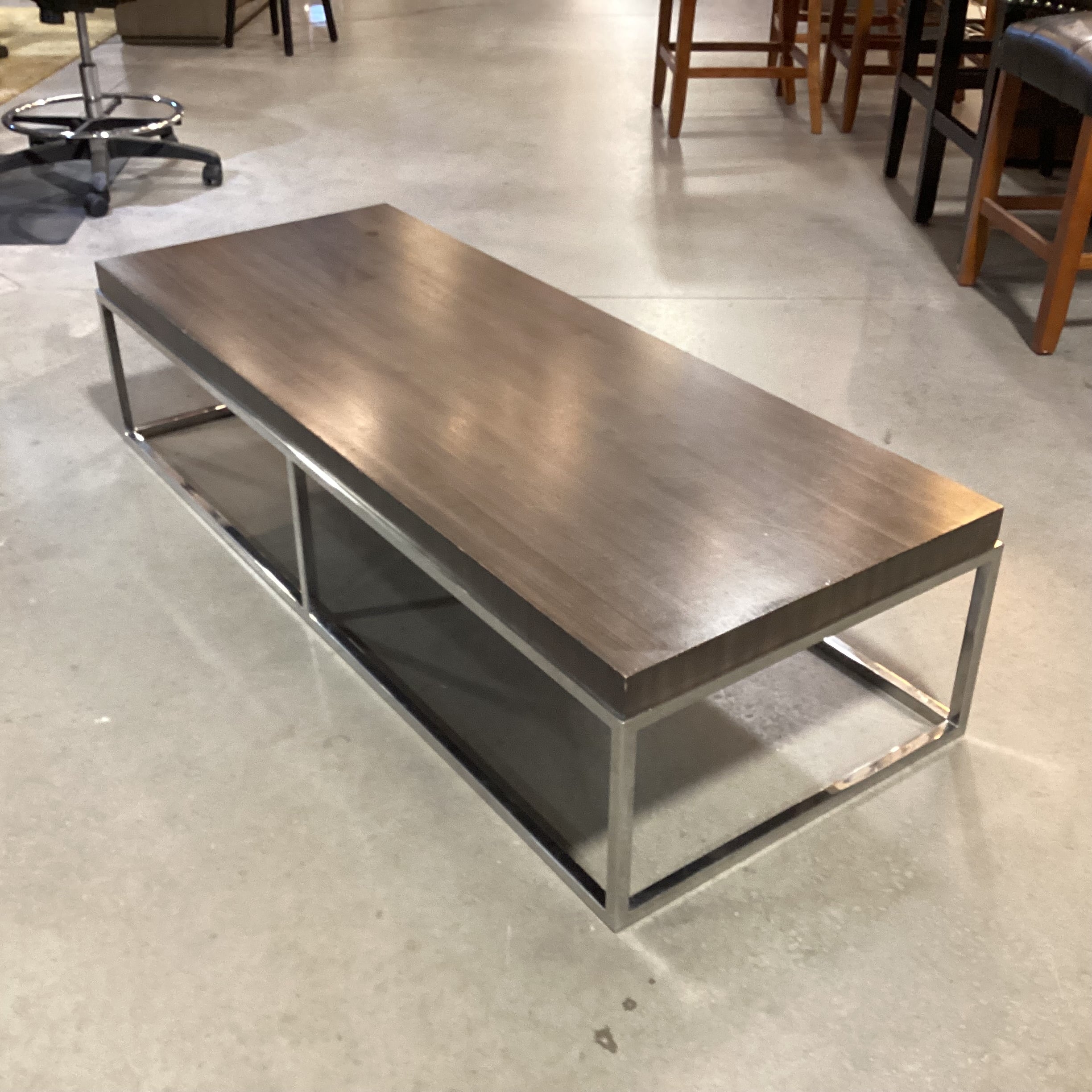 Modern Chrome & Wood Style Veneer Coffee Table 60"x 24"x 14.5"