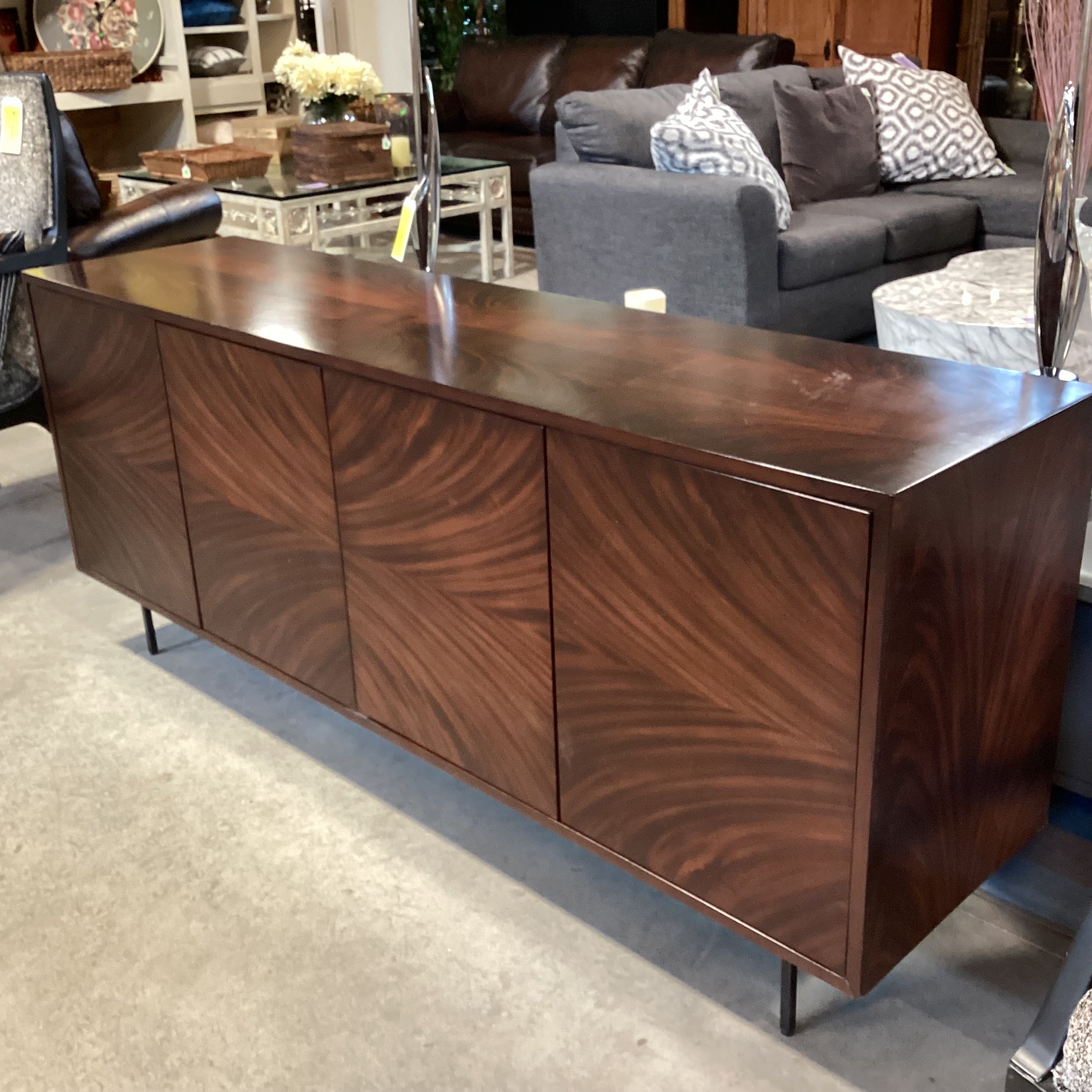 Modern Matched Finished Veneer & Wood 4 Door with Shelves Credenza 71"x 18"x 30"