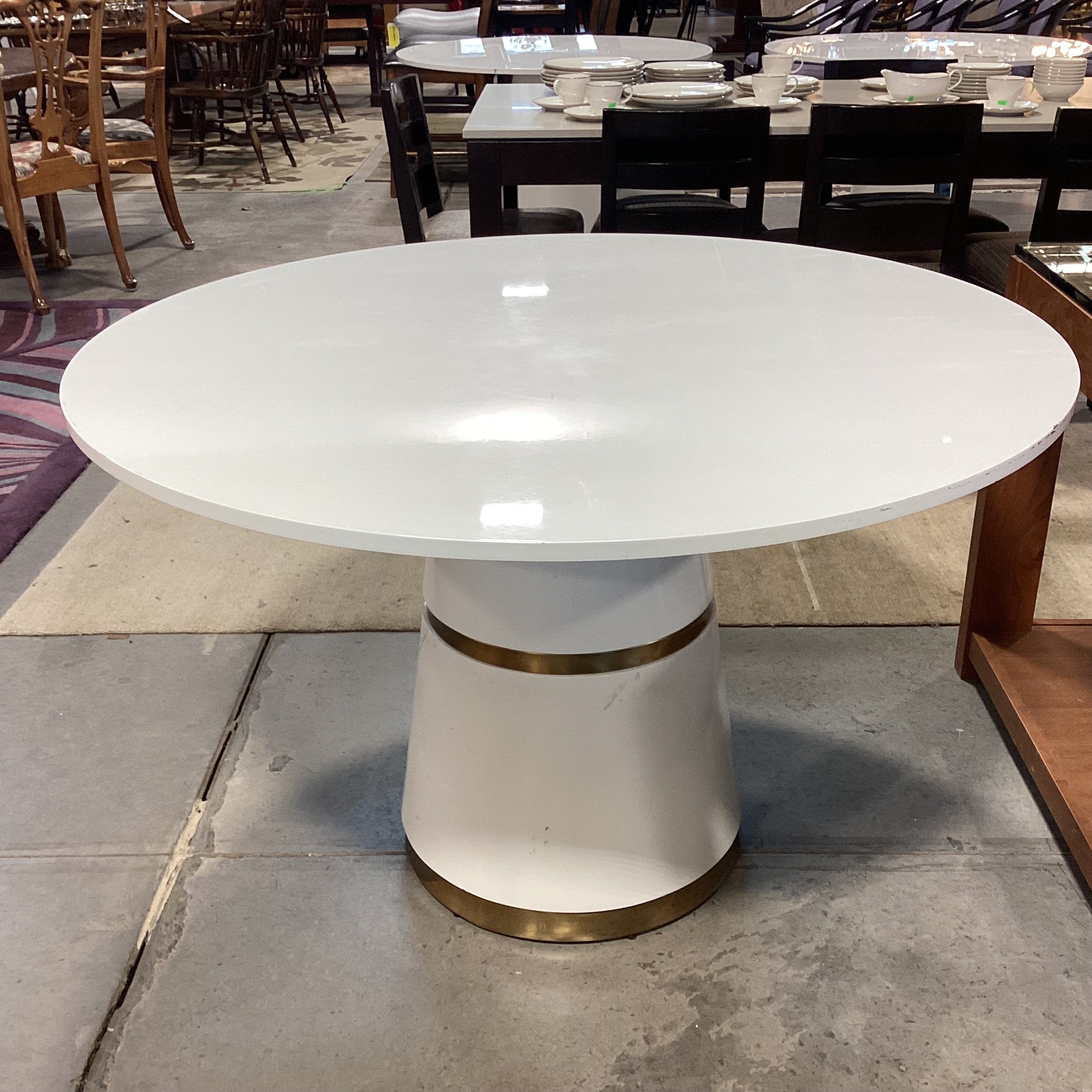 TOV Rosa White Lacquer Round Pedestal Dining Table 47" Diameter x 30"