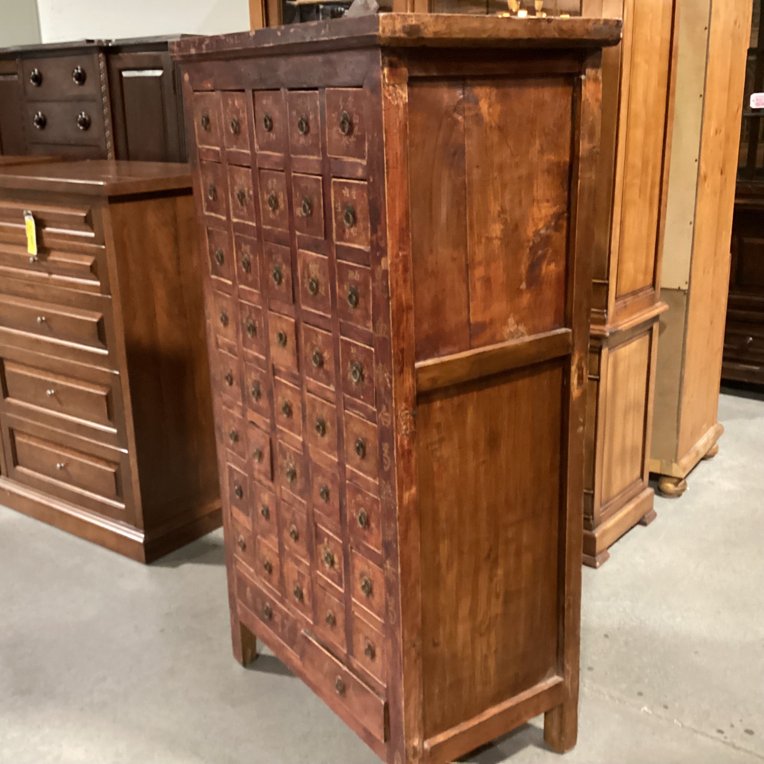 Asian Red Tone Finish Solid Wood 42 Drawer Apothecary Chest 33.5"x 20.5"x 62"