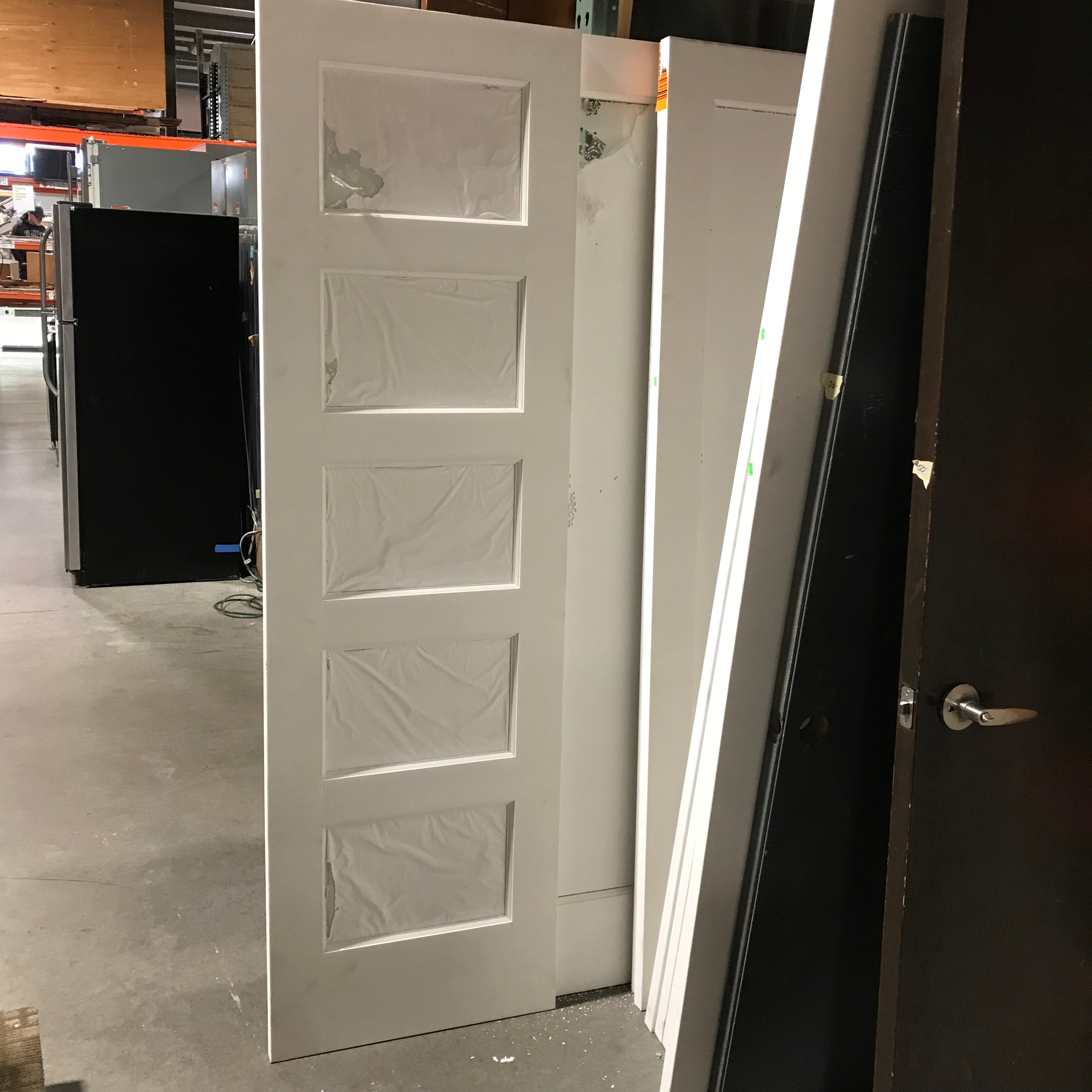 24"x 80"x 1.25" White 5 Glass Panel with Plastic & Paint over Glass Shaker Interior Door