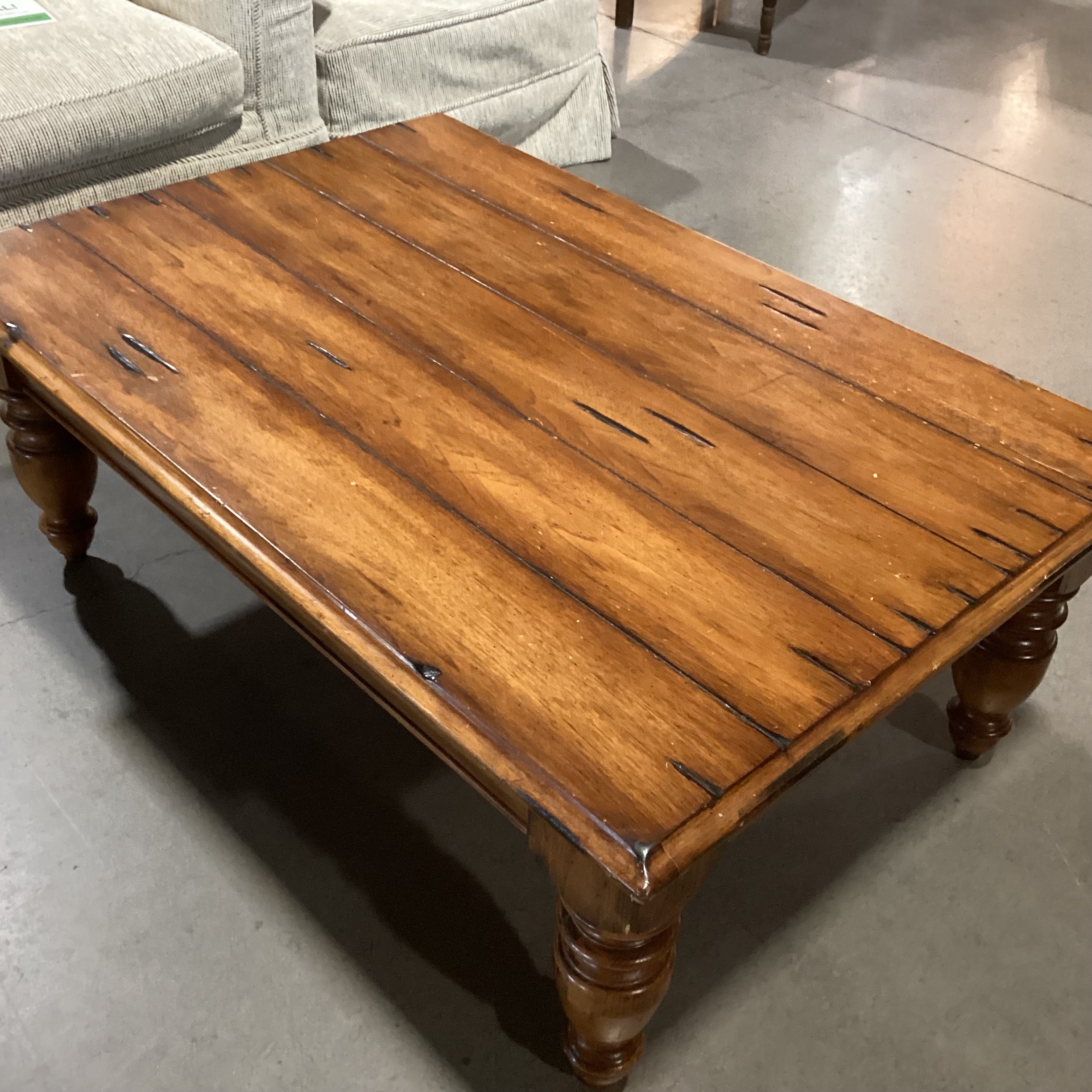 Distressed Finish Carved Wood Coffee Table 50"x 34"x 19"