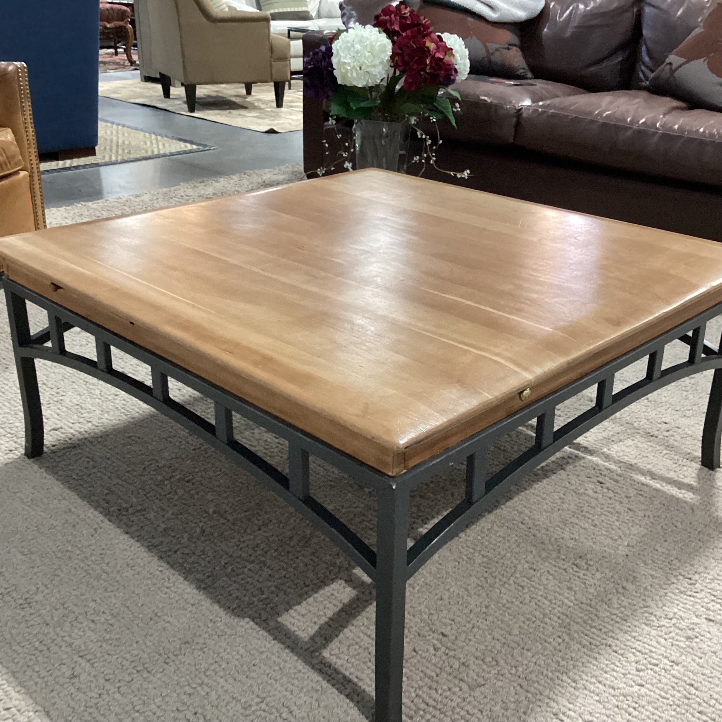 Wood & Metal with 4 Sided Pullout Top Coffee Table 38"x 38"x 17"
