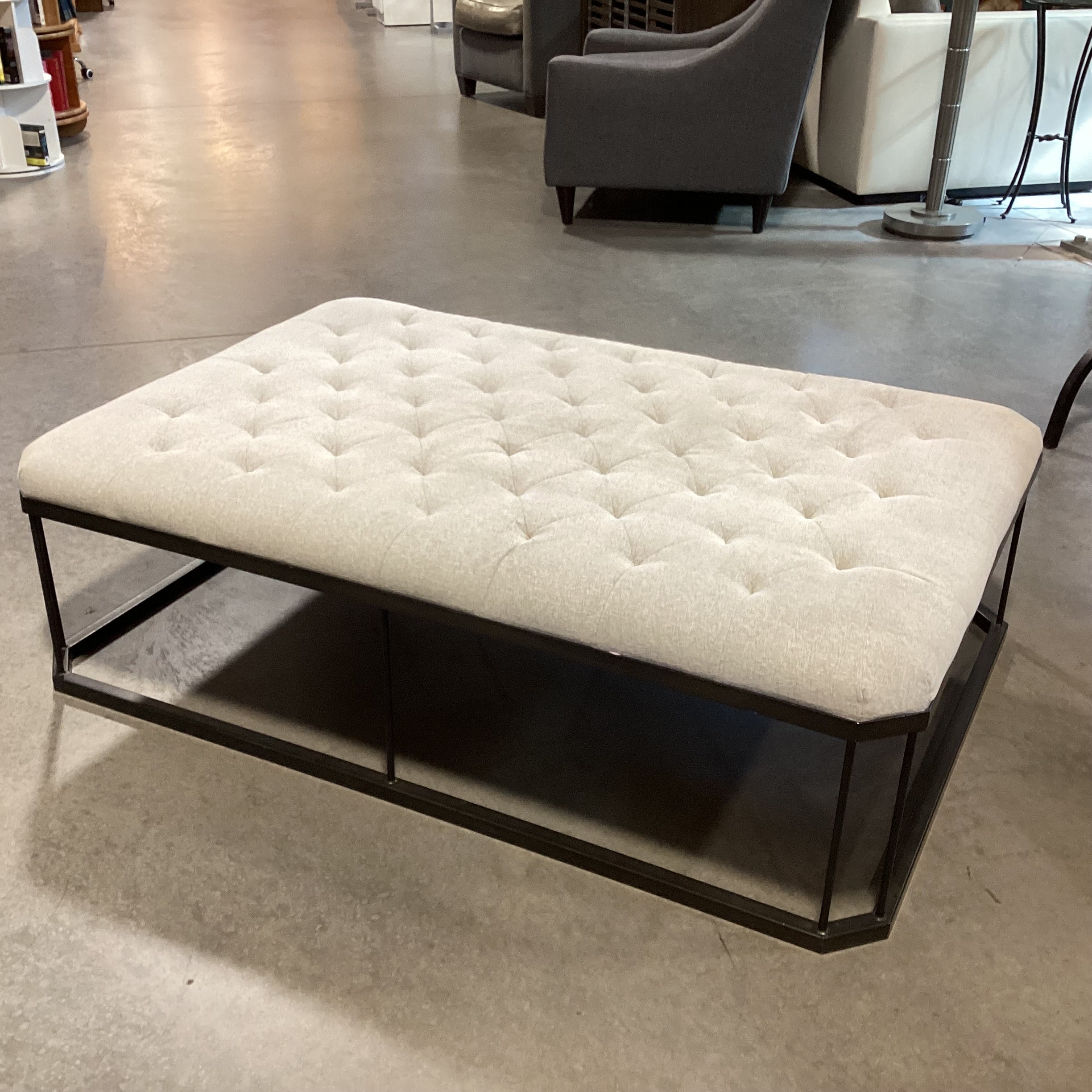 Four Hands Ashford Isle Grey Tufted & Metal Bench Ottoman 54"x 36"x 16.5"