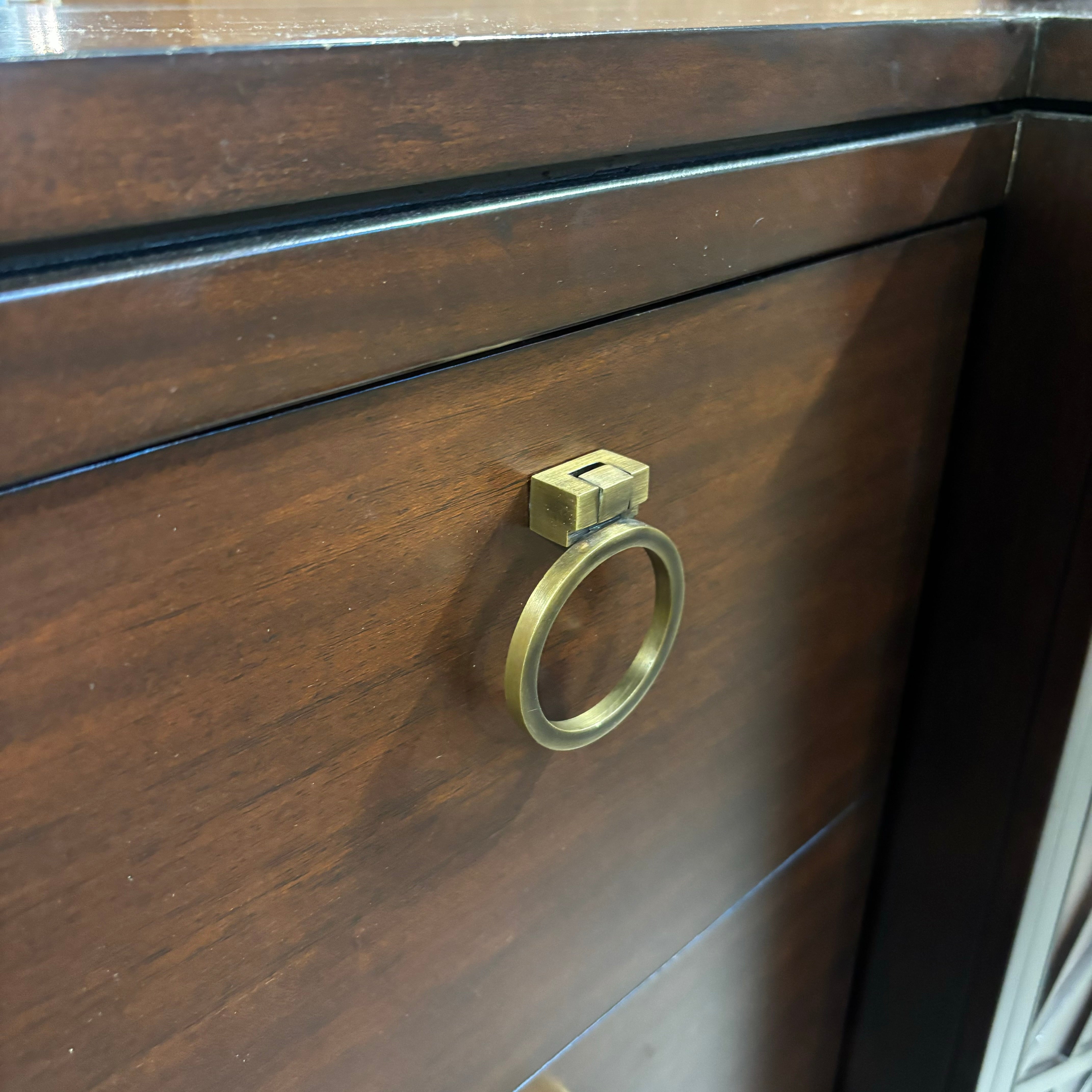 Designed by Michael Weiss for Vanguard Solid Dark Finish Wood 6 Drawer 3 Door with Brass Pulls Wardrobe Dresser 70"x 21"x 56"