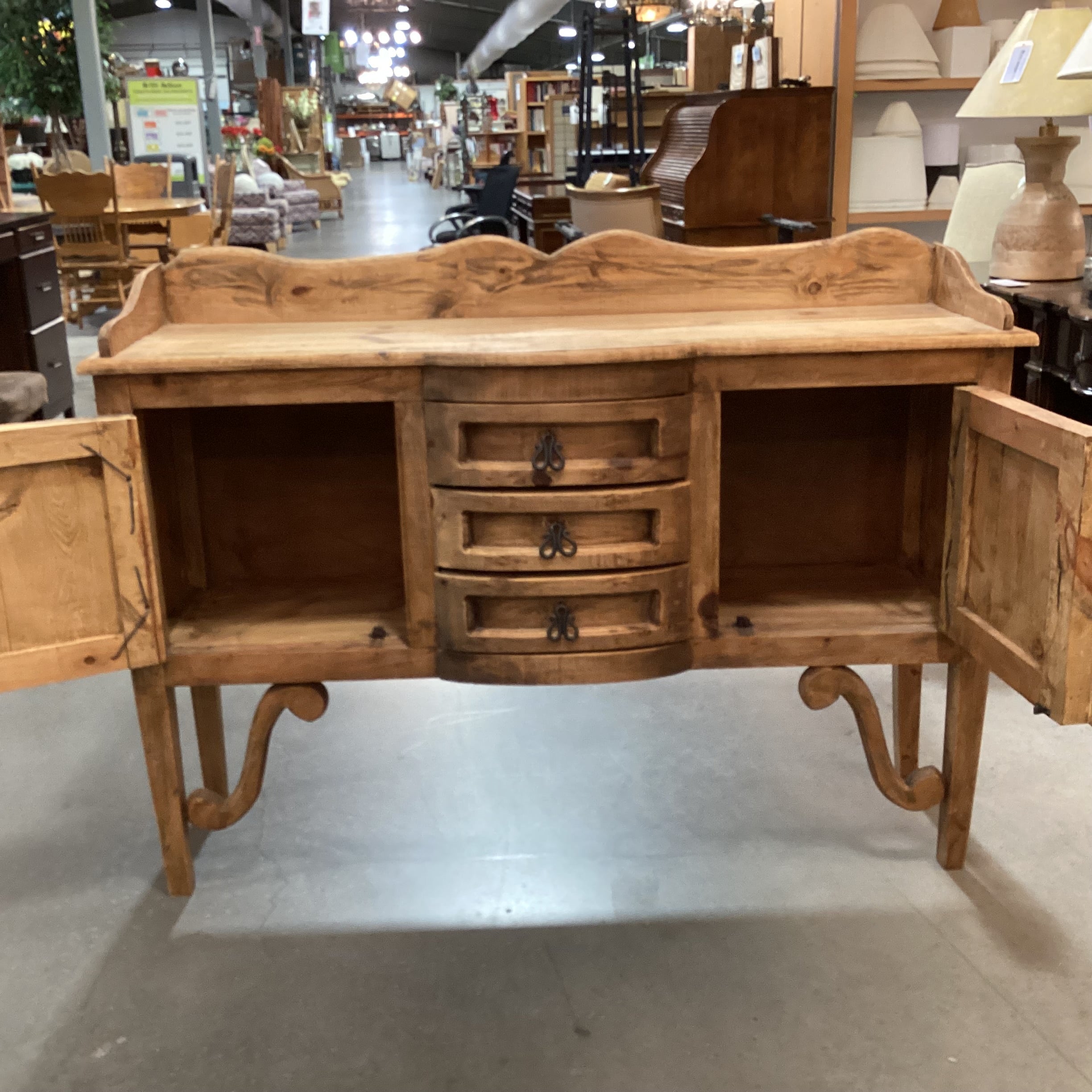 Rustic Distressed Pine with Iron Pulls 2 Door 3 Drawer Buffet Sideboard 55"x 16"x 41"