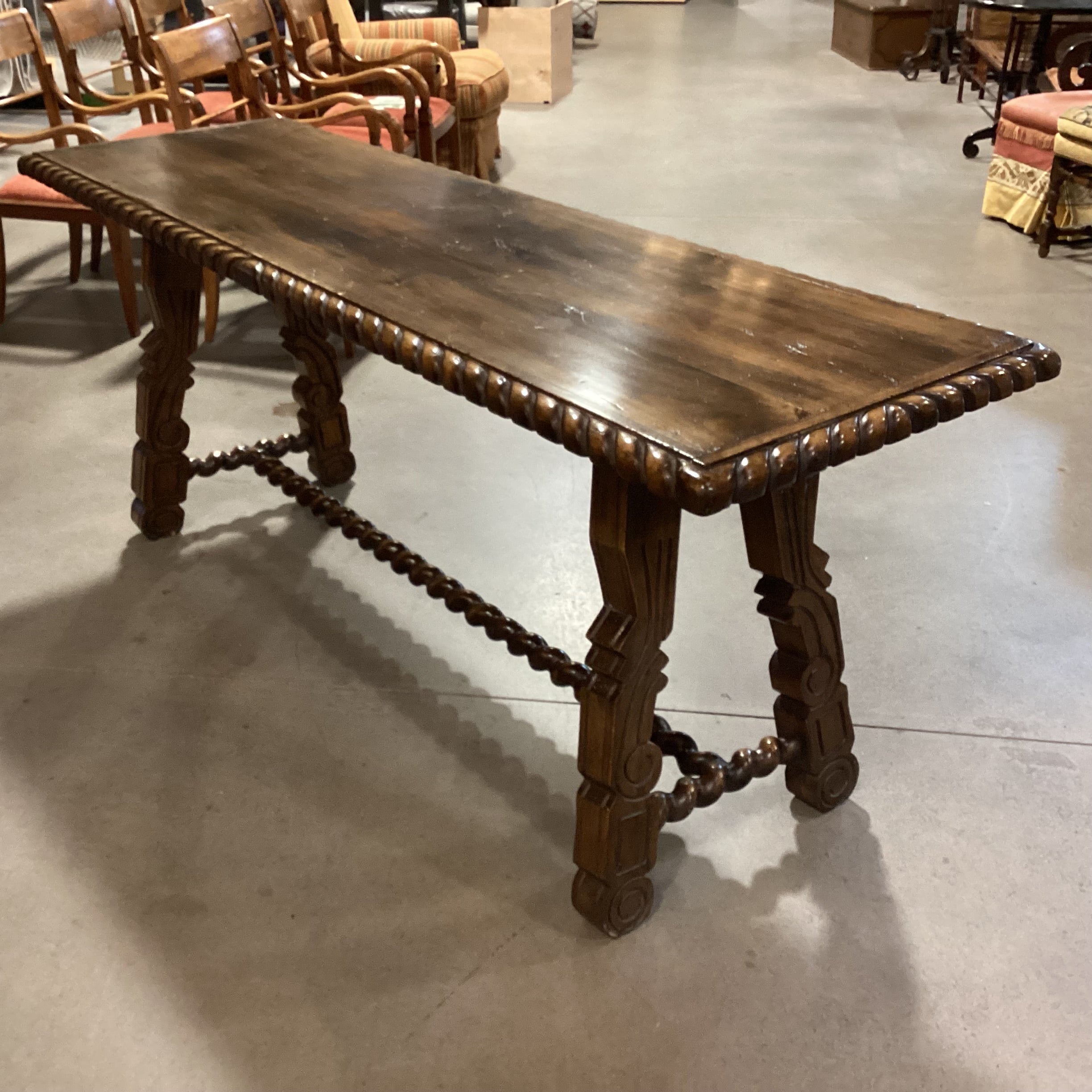 Antique Barley Twist Trestle & Edge Detail Sofa Table 84"x 26"x 34"