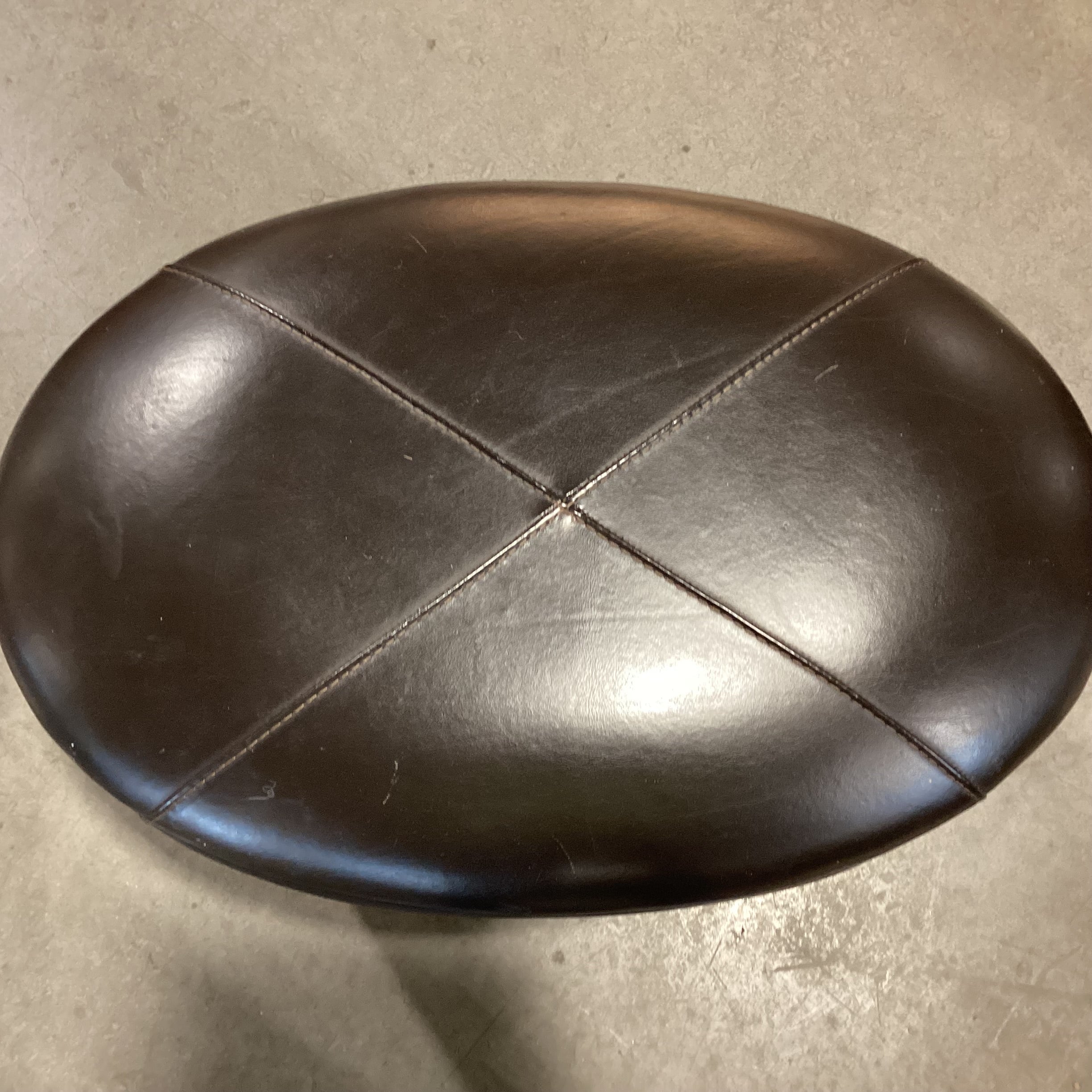 Oval Chocolate Leather & Wood Feet Ottoman 26"x 18"x 18"