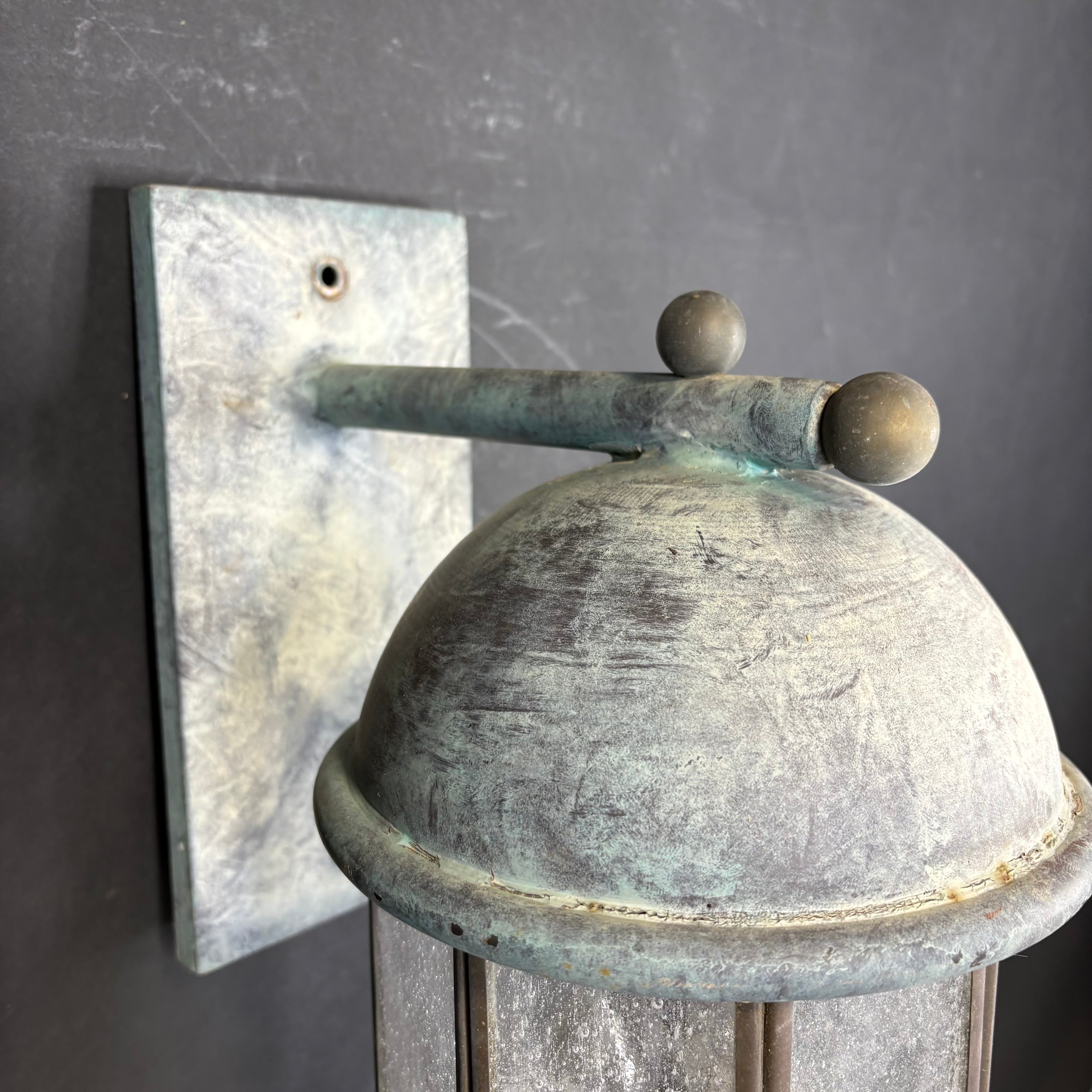 Rustic 2-Light Weathered Patina Iron and Glass Lantern Outdoor Wall Sconce 9”x 18”x 10”