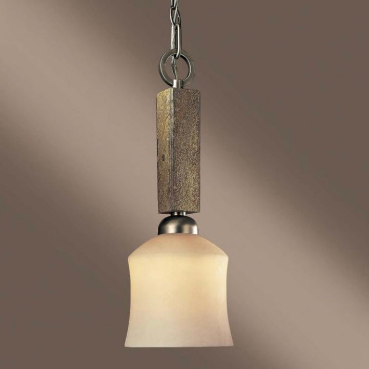 Minka Lavery 1-Light Stone and Frosted Glass Ceiling Pendant 7" Diameter @ Shade x 18.75"