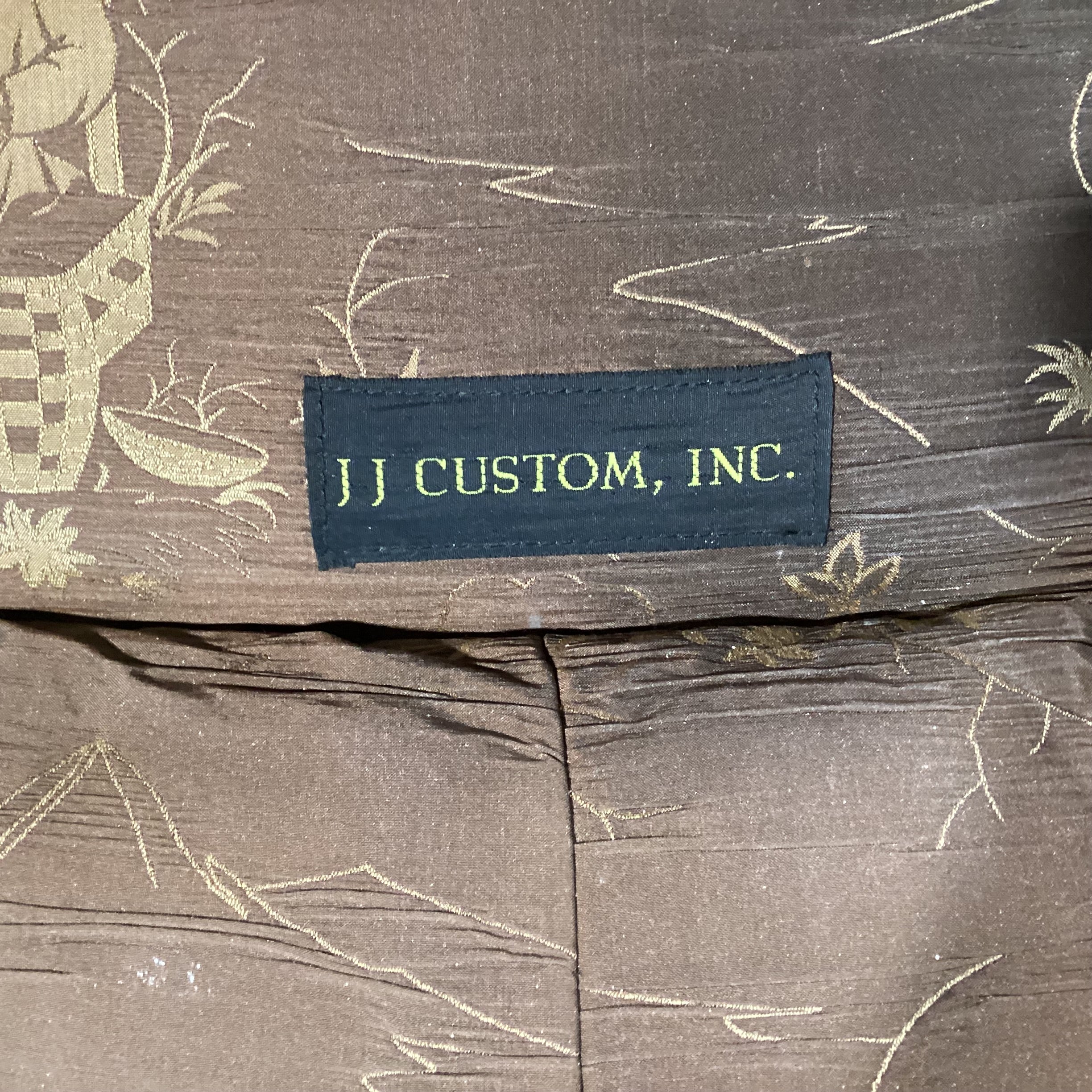 JJ Custom Brown Gold Asian Scene Silky Crinkle Upholstery Tailored Button Skirt Chair 35"x 36"x 32"