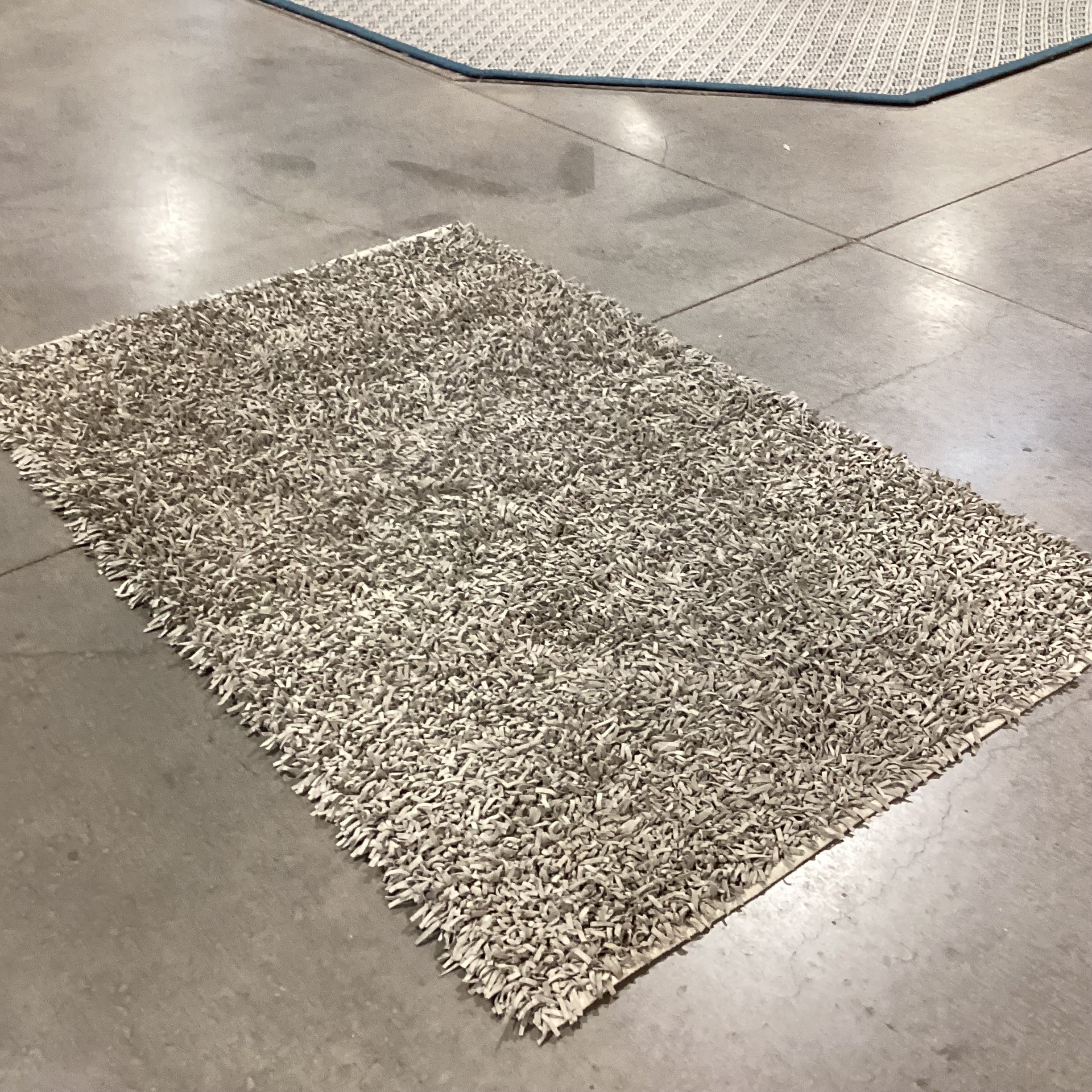 Grey Leather Shag Rug 4'x 6'