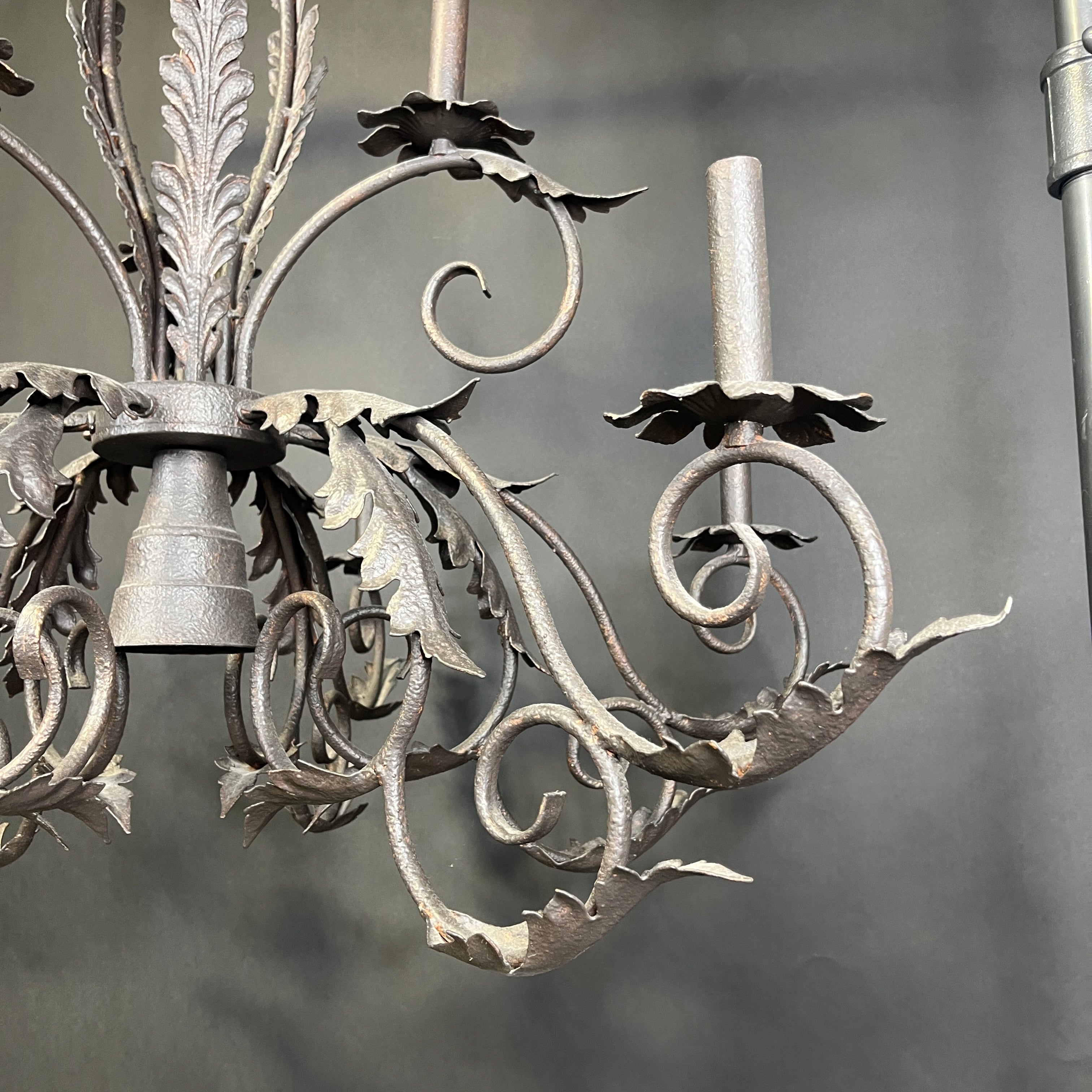 Gothic Style 10-Light Bronze Painted Metal Floral Leaf Chandelier 38” Diameter x 36” - 106”
