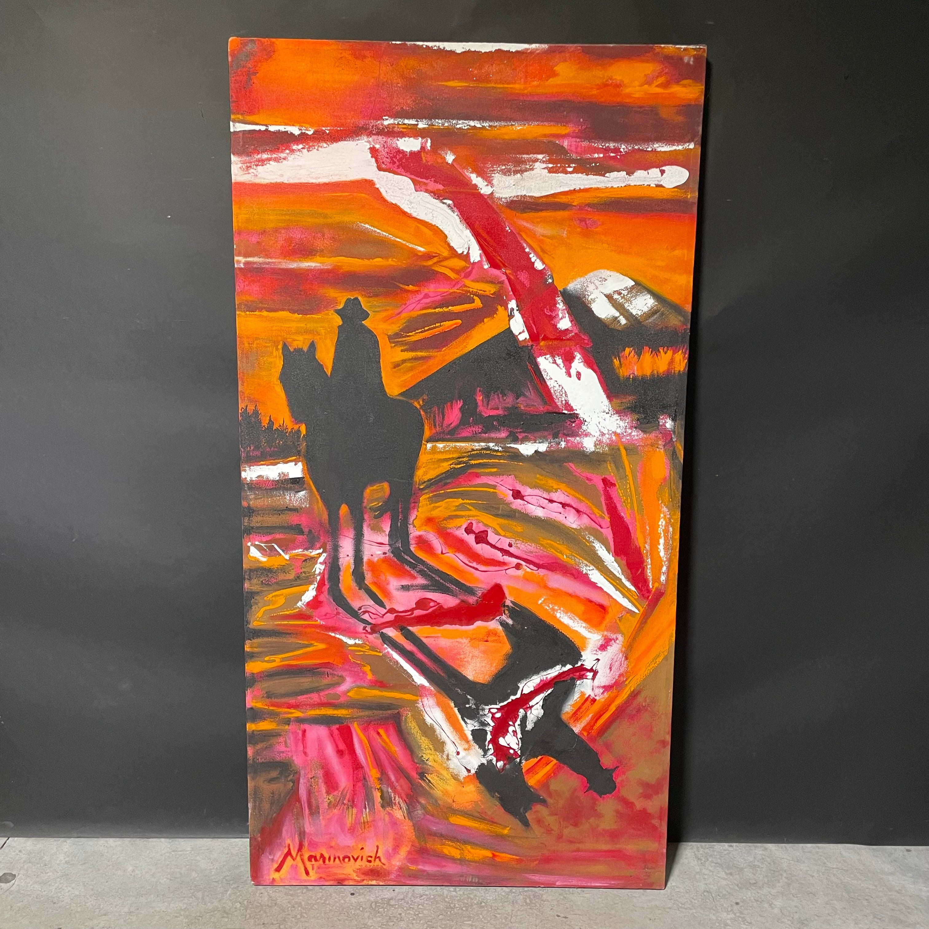 Todd Marinovich Signed "BB Cowboy 2" Original Mixed Media Canvas Painting  37" x 71"