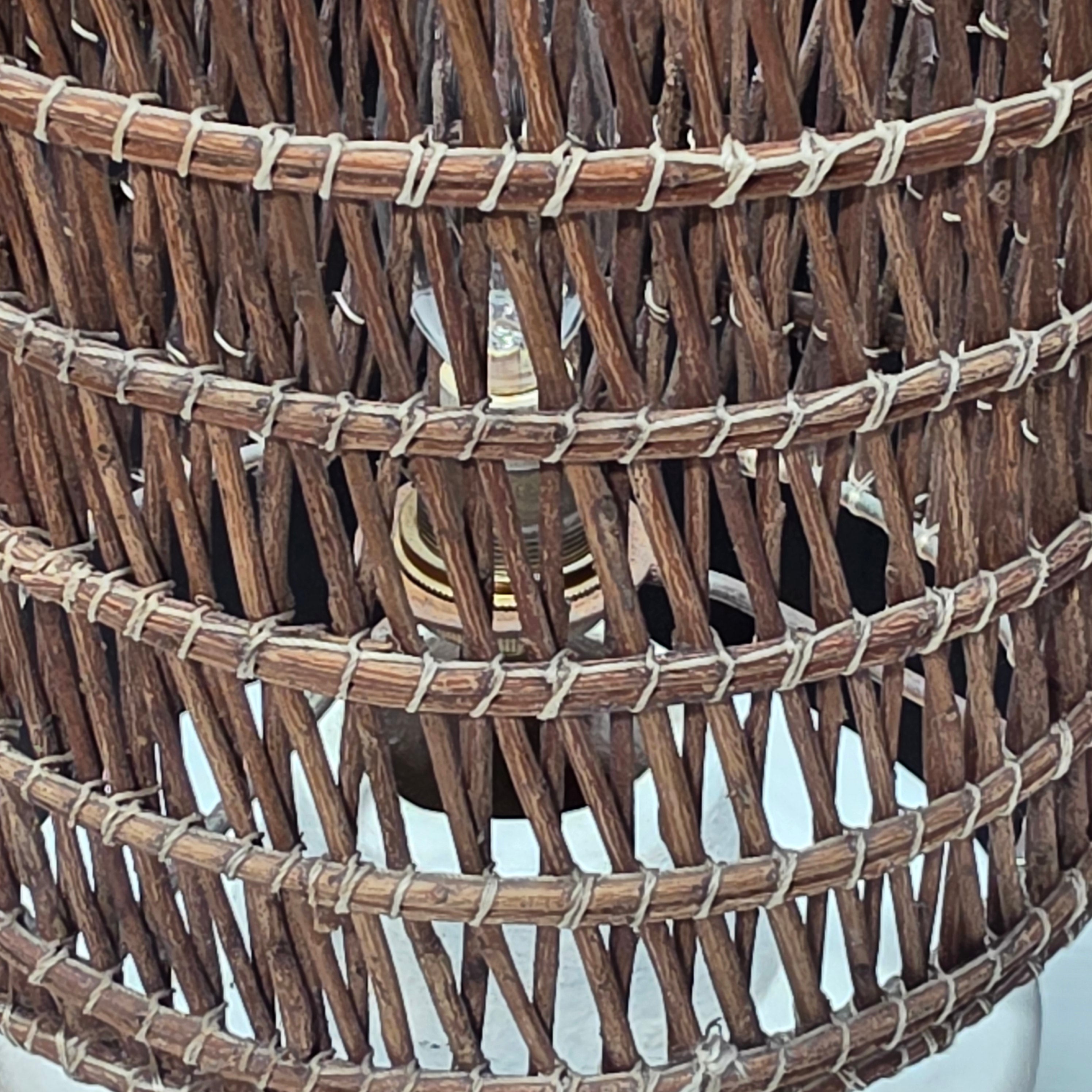 Vintage Terracotta Table Lamp with Handwoven Shade 6"Dx19"
