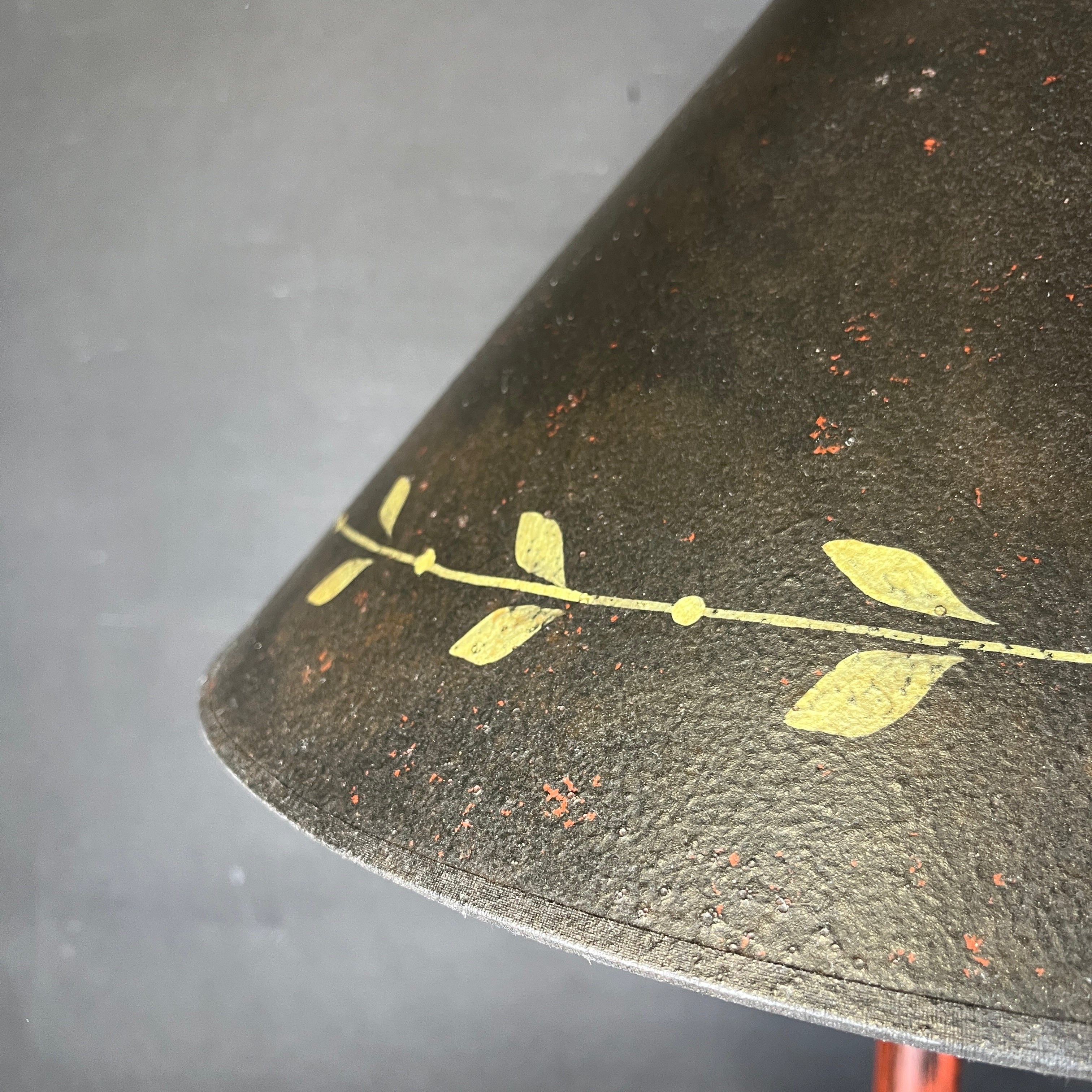 Hand Painted Wooden Green and Red Leafy with Shade Table Lamp 18” Diameter @ Shade x 29”