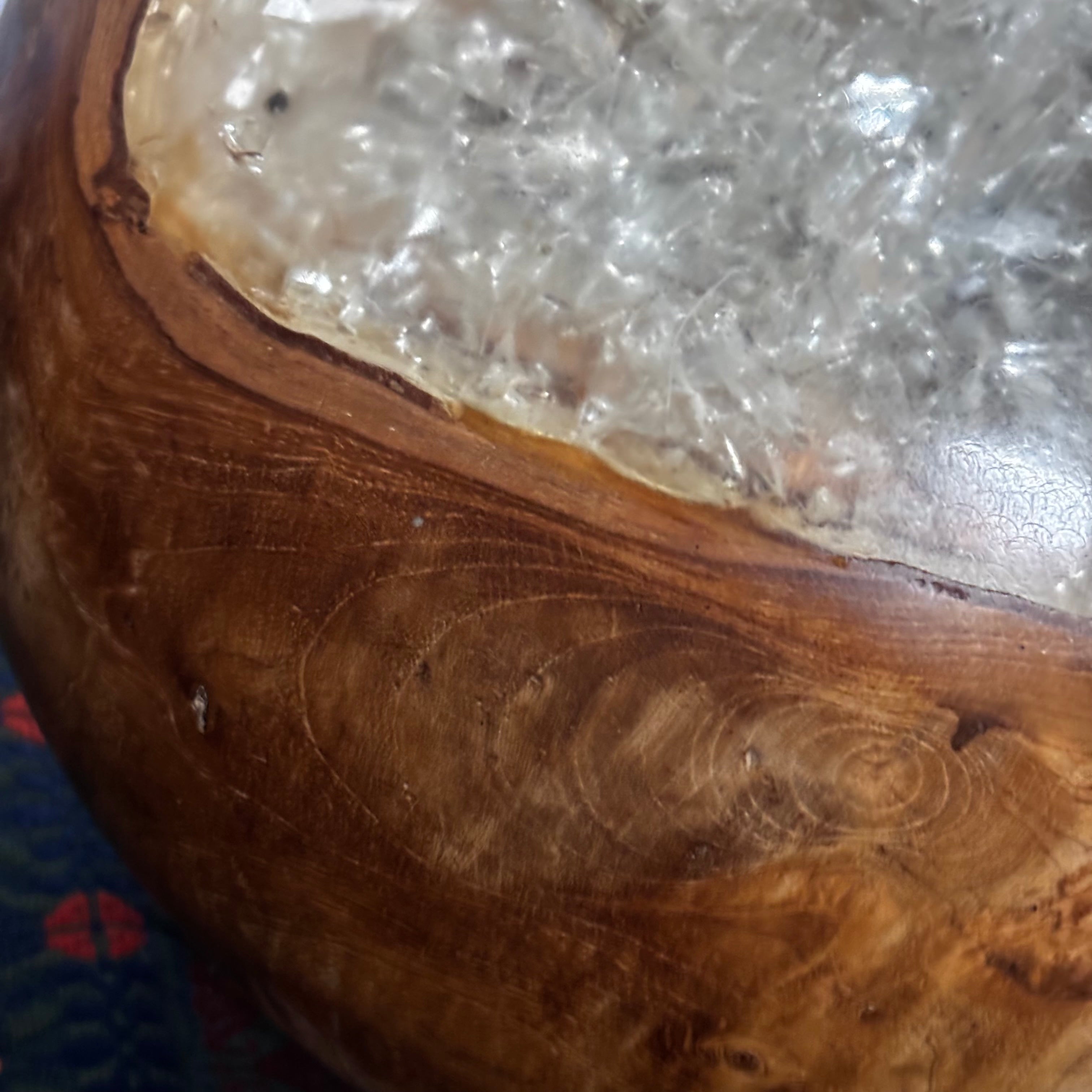 Set of 2 Decorative Teak Root Ball  with  Pearlescent Resin Sculptures, 6" and 9"