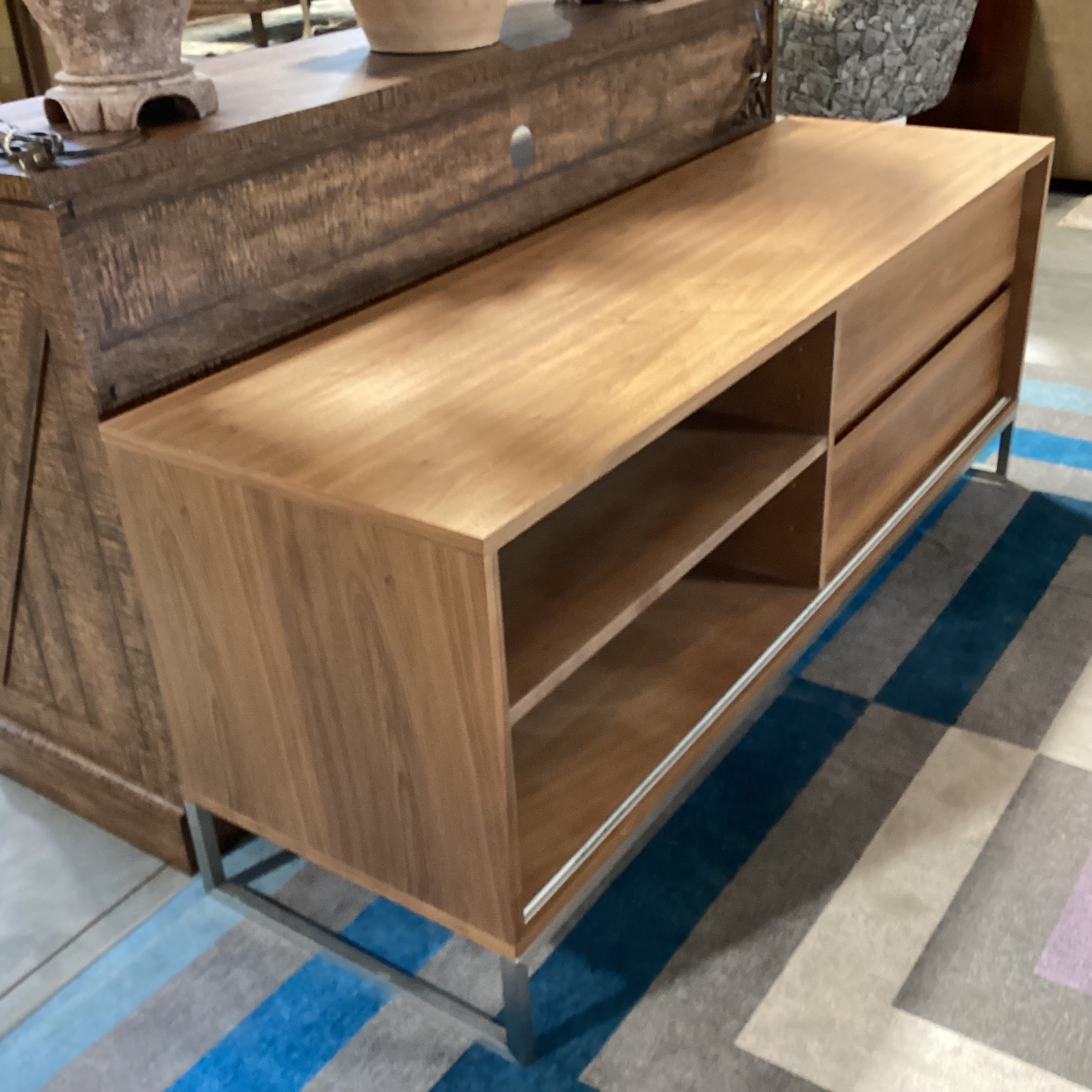 Walnut & Wood Style Laminate with Chrome Base Console 60"x 18"x 24"