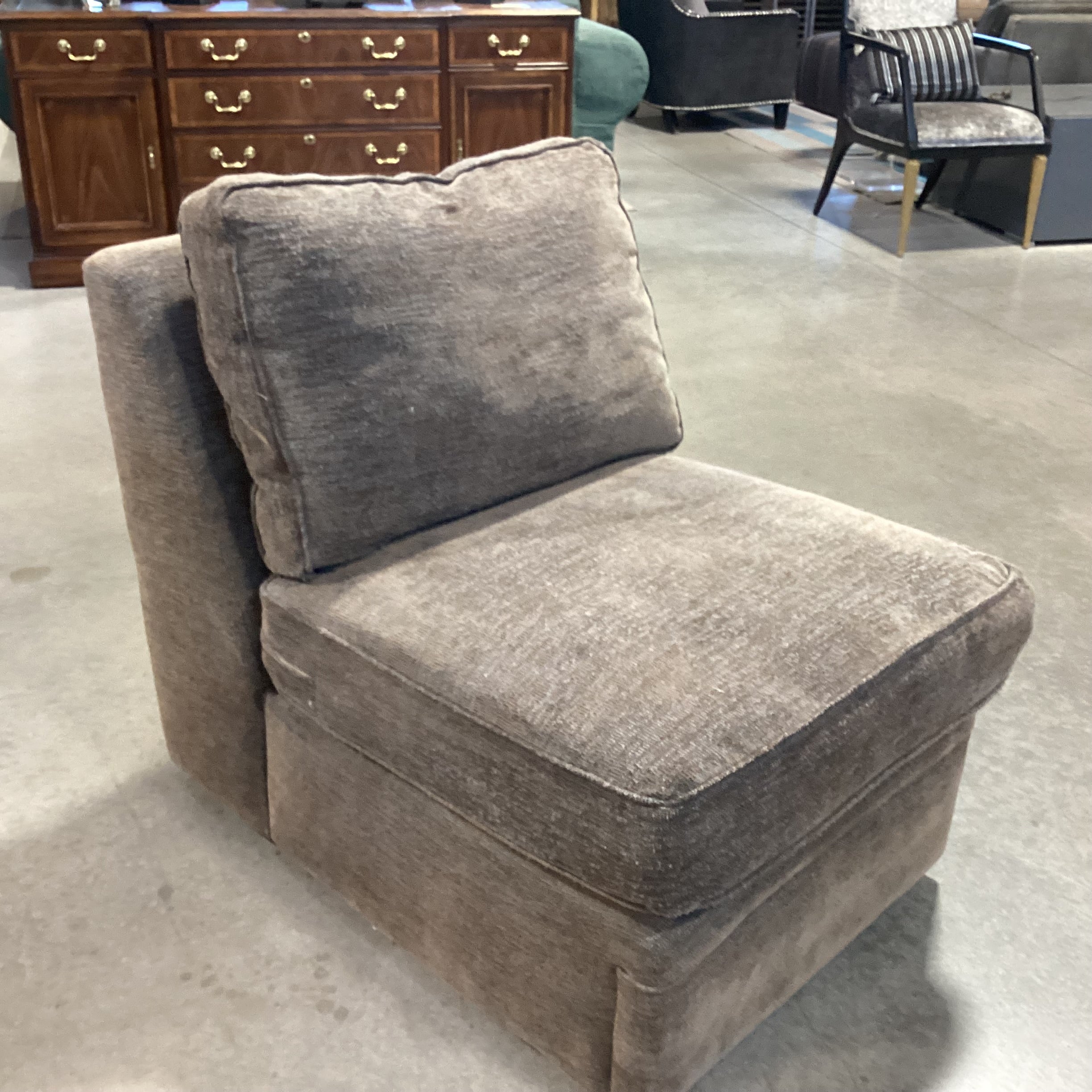 Rowe Furniture Taupe Grey Brown Woven Down Mix Slipper Chair 28"x 42"x 32"