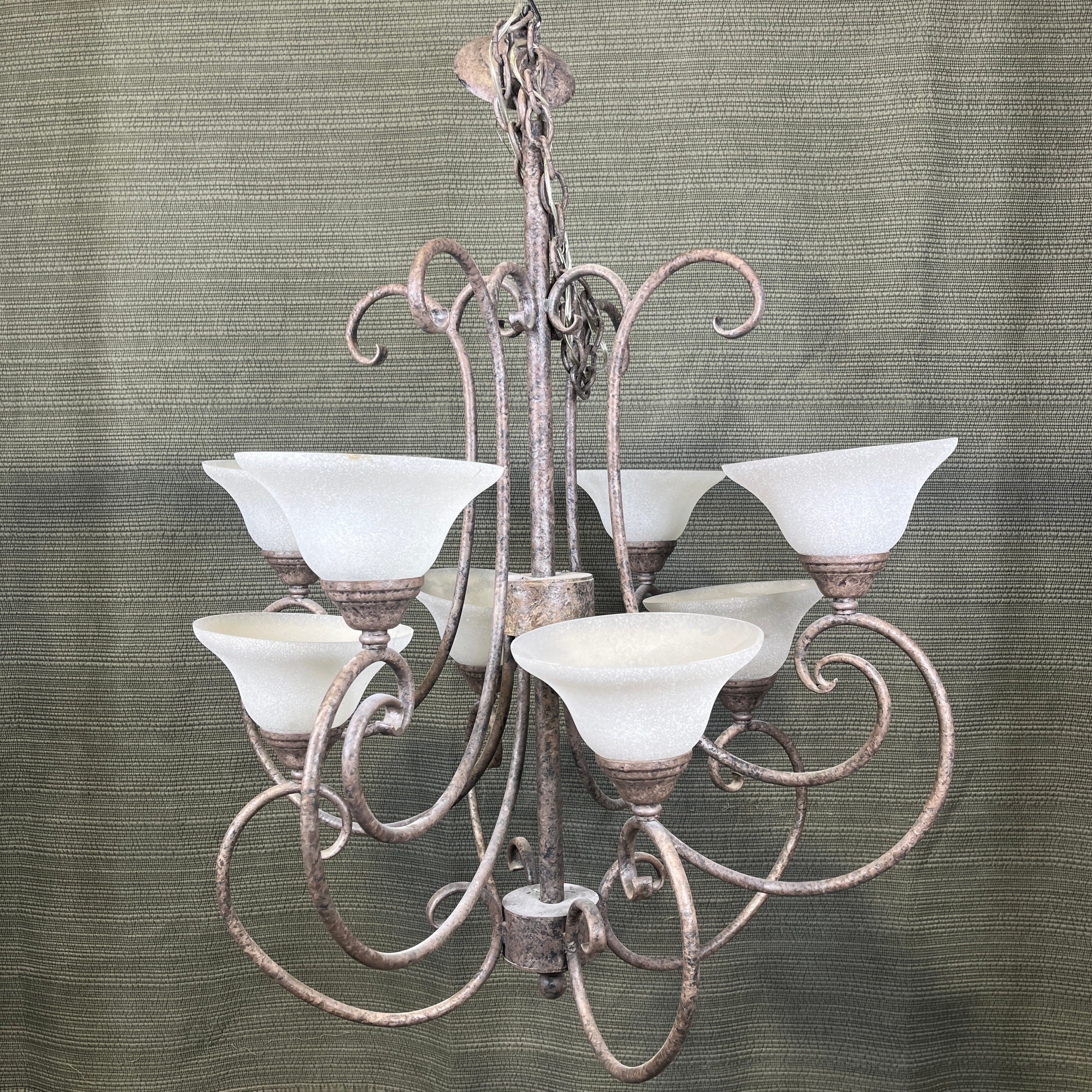 Rustic Farmhouse Style 8-Light Tiered Blush Metal with Glass Shades Chandelier 33" Diameter x 36" - 72"