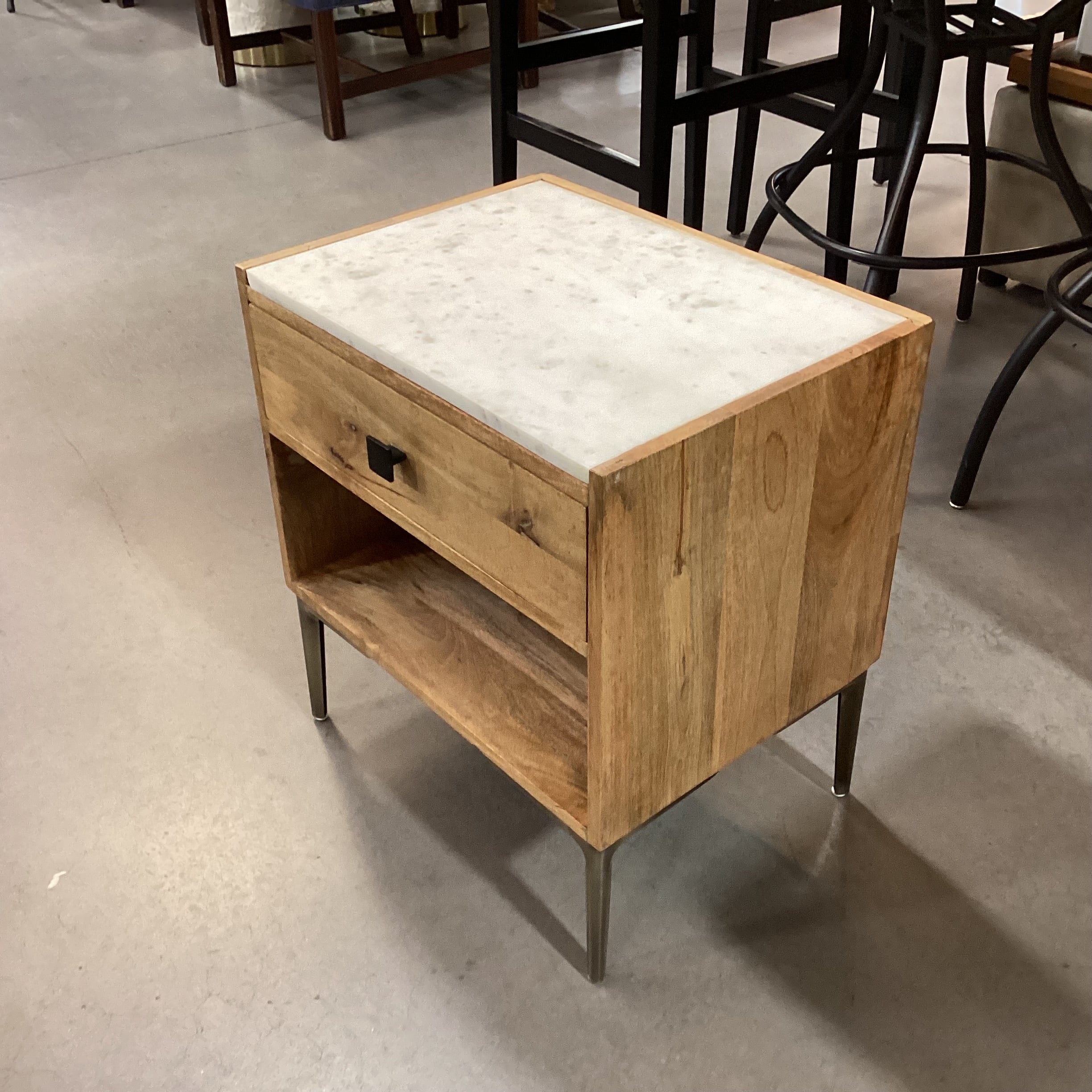 West Elm Natural Wood with Marble Top 1 Drawer Nightstand 20"x 15.5"x 22.5"