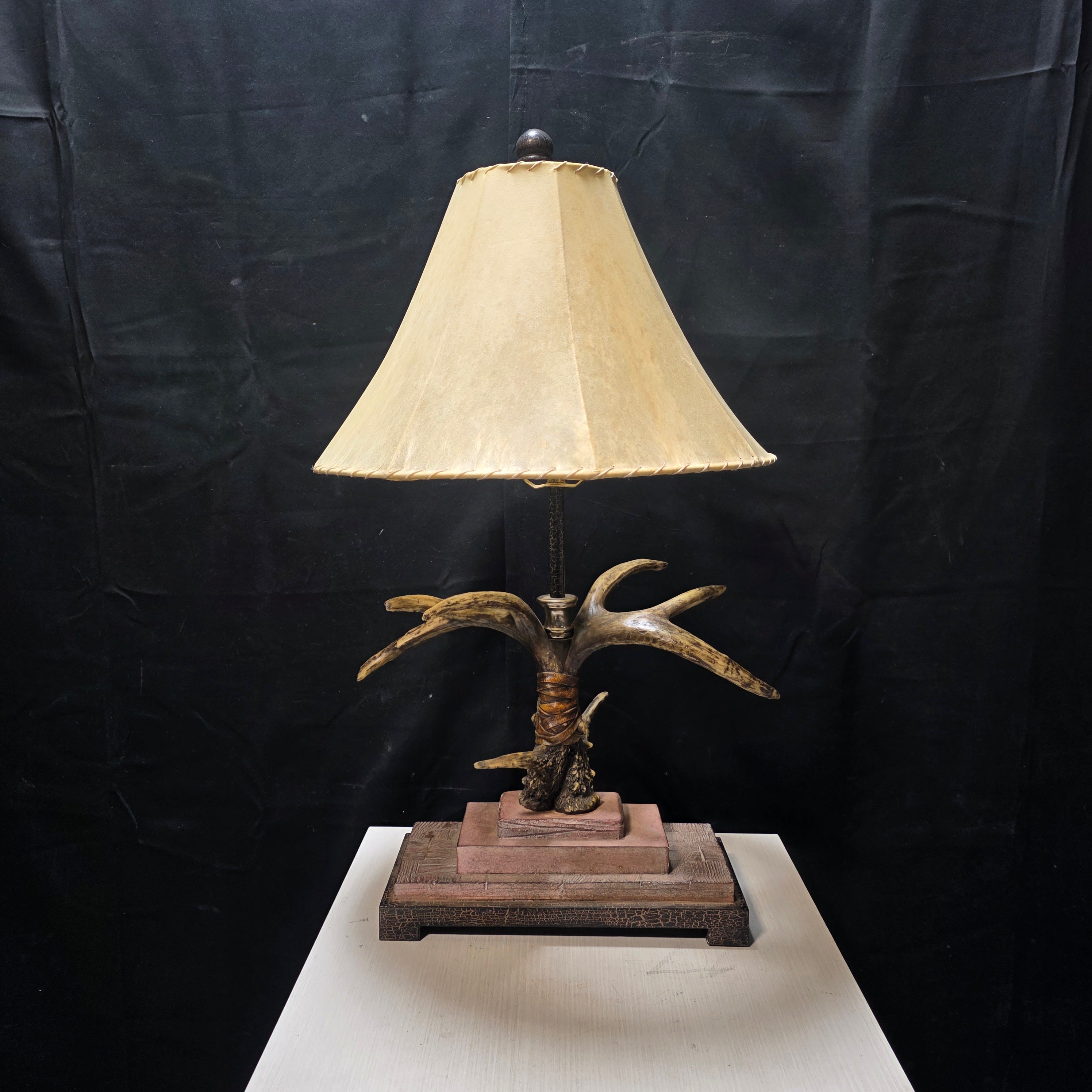 Real Antler Table Lamp with Rawhide Shade17"x9"x32"