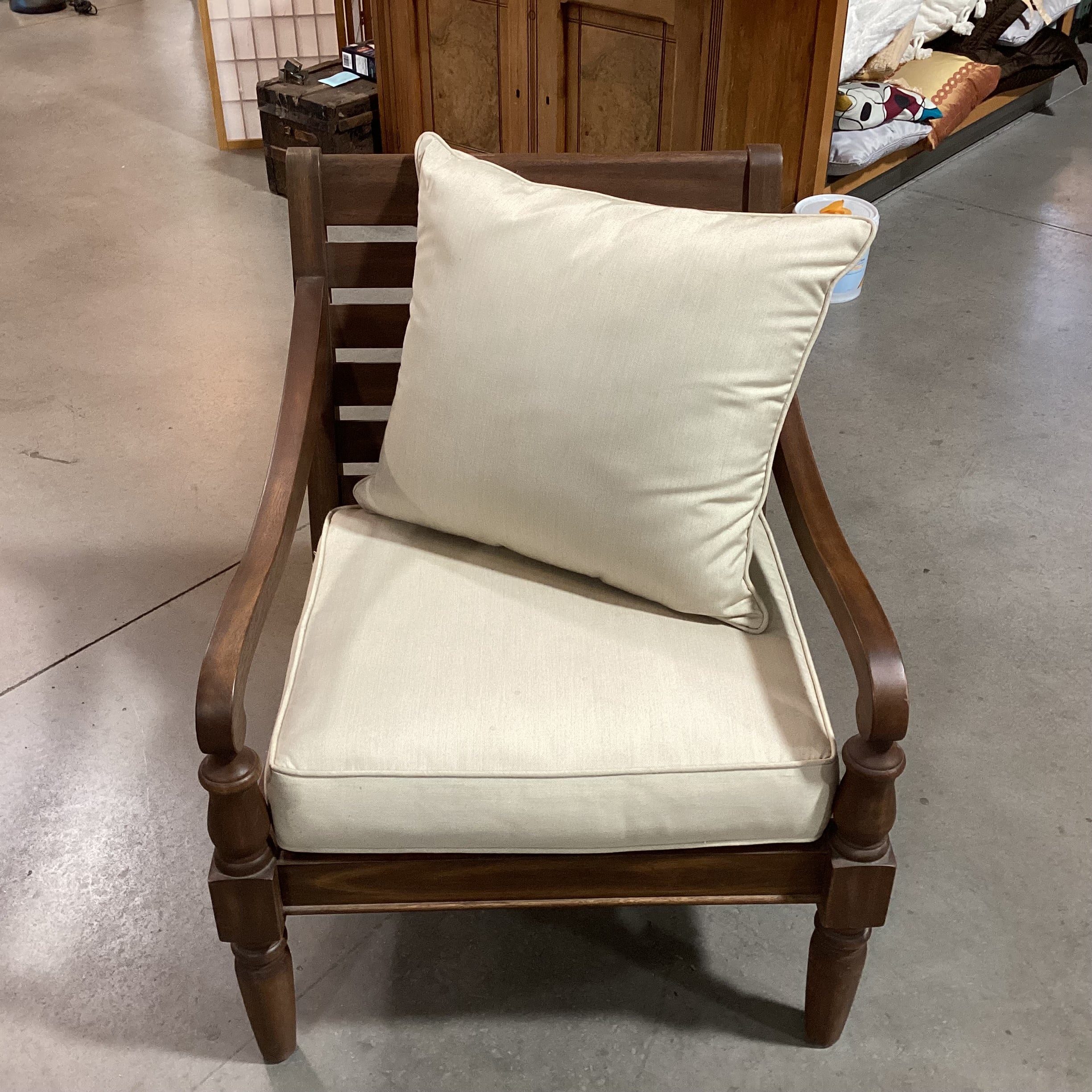 Outdoor Wood with Beige Cushions Patio Chair 28"x 30"x 34"