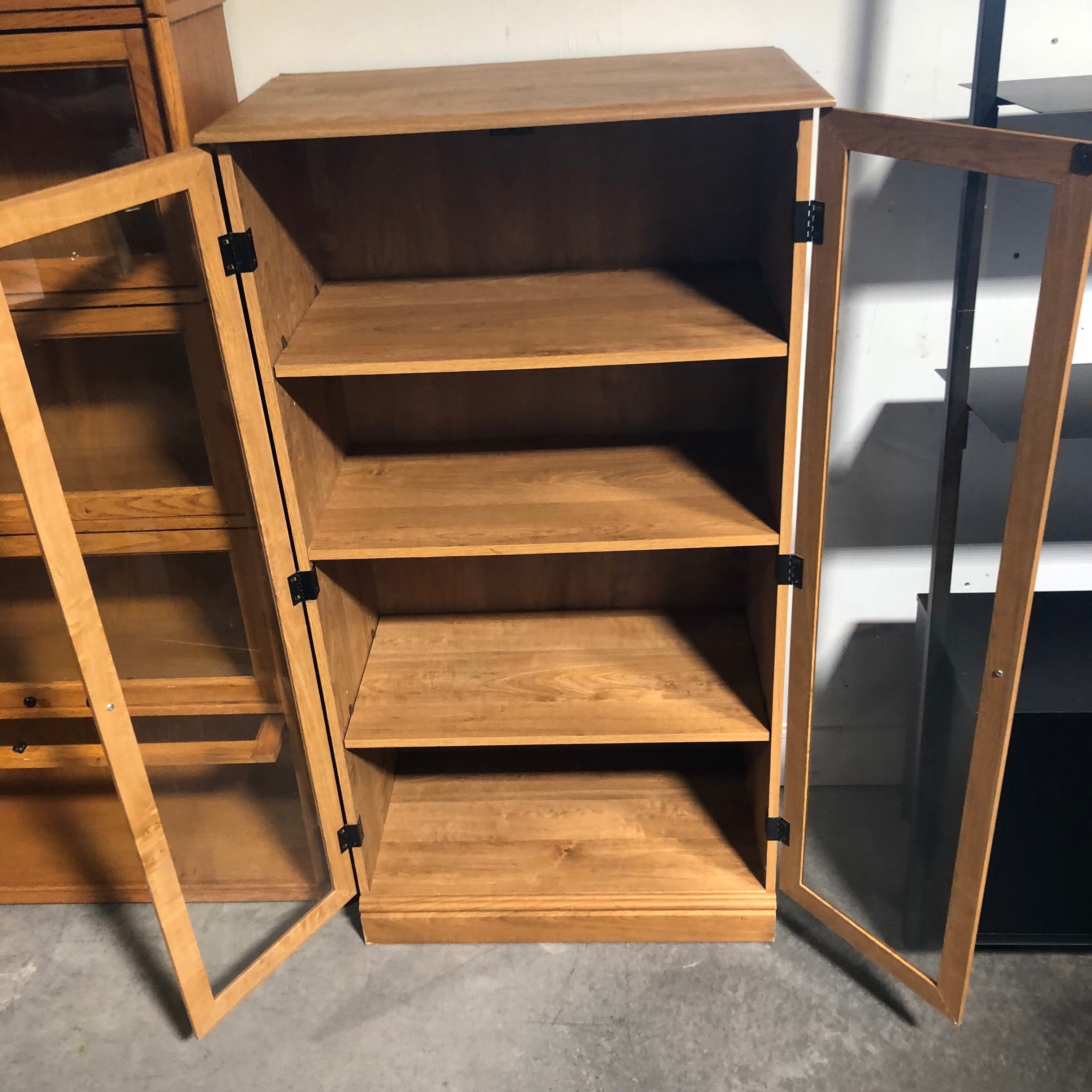 Solid Light Finish Finish 3 Shelf Wood & Glass Bookcase 30"x 16"x 55"