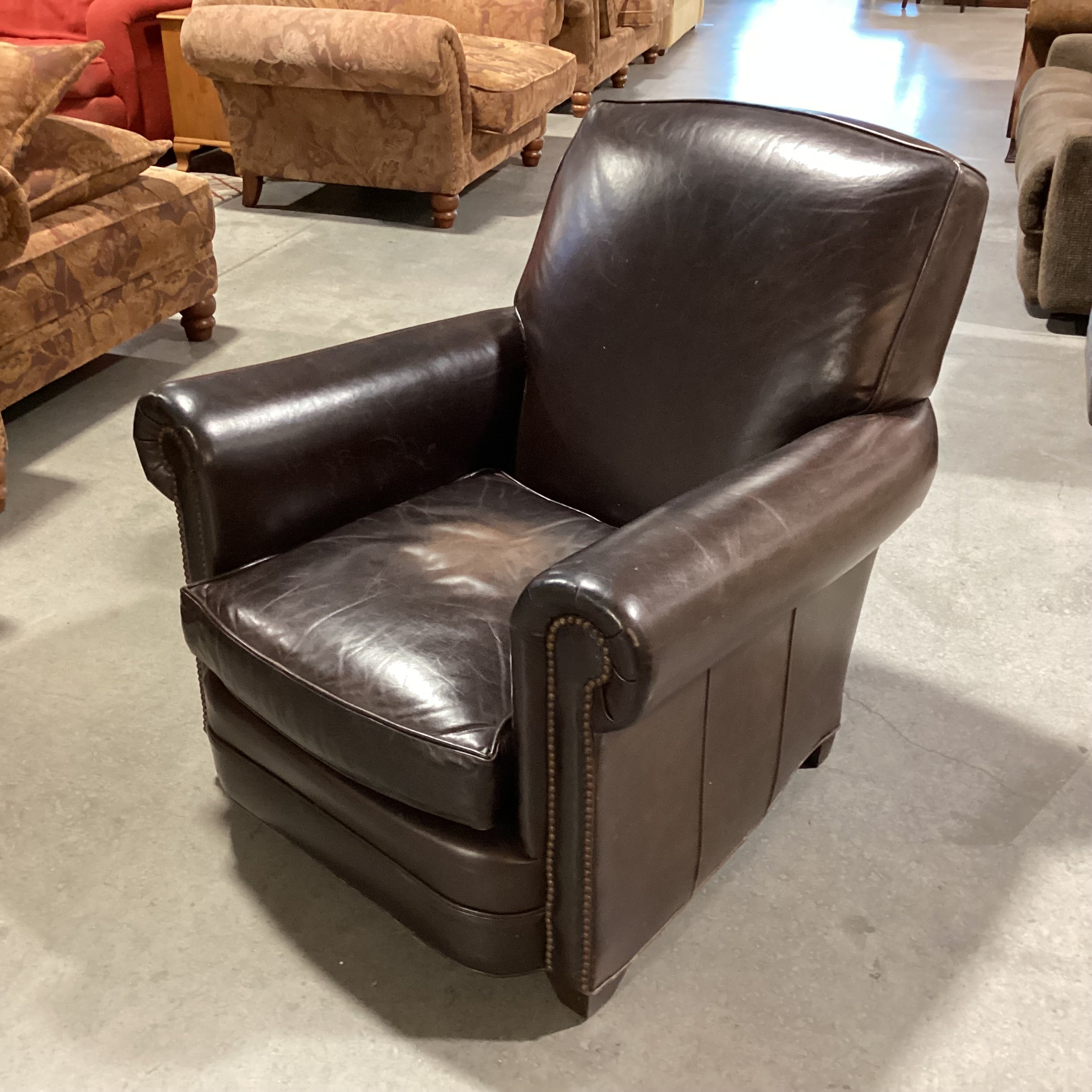 Lee Industries Dark Brown Leather Nailhead Club Chair 37"x 38"x 37"