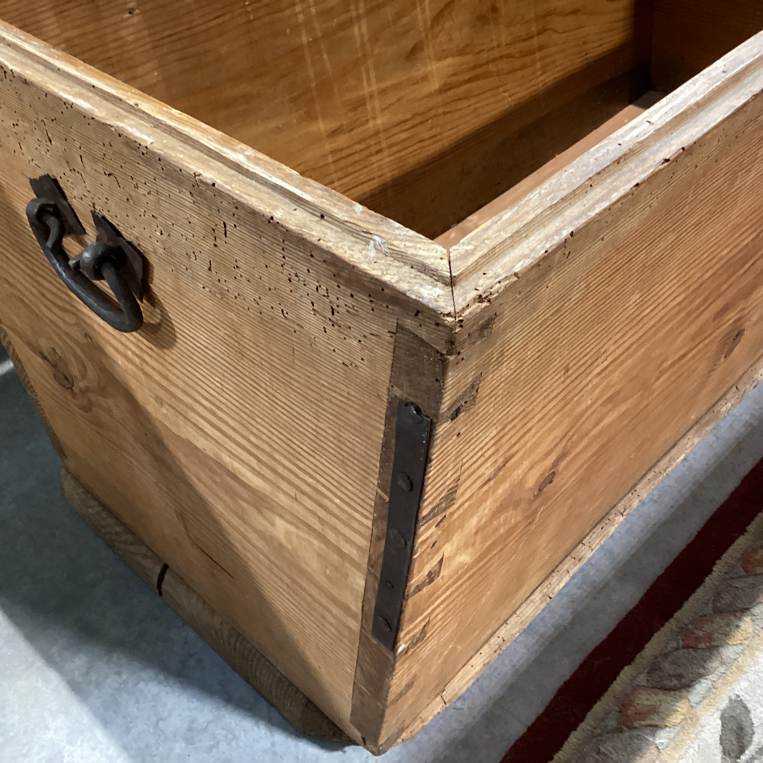 Antique Natural Pine with Wood Pegging & Iron Accent Trunk 37"x 21"x 24"