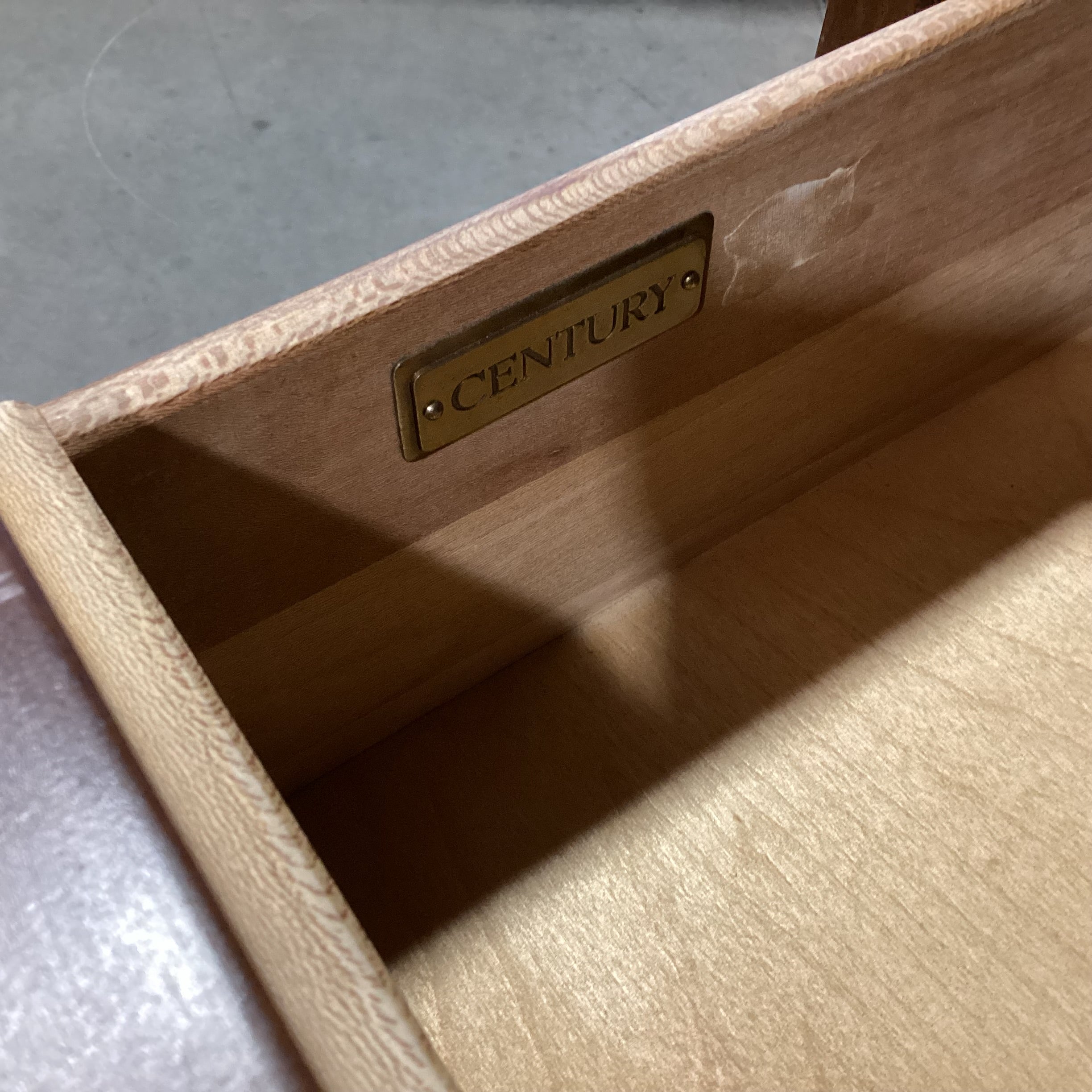 Century Furniture Finished Wood & Burl Veneer 2 Drawer Geometric Look Front Chest 32.5"x 19"x 32.5"