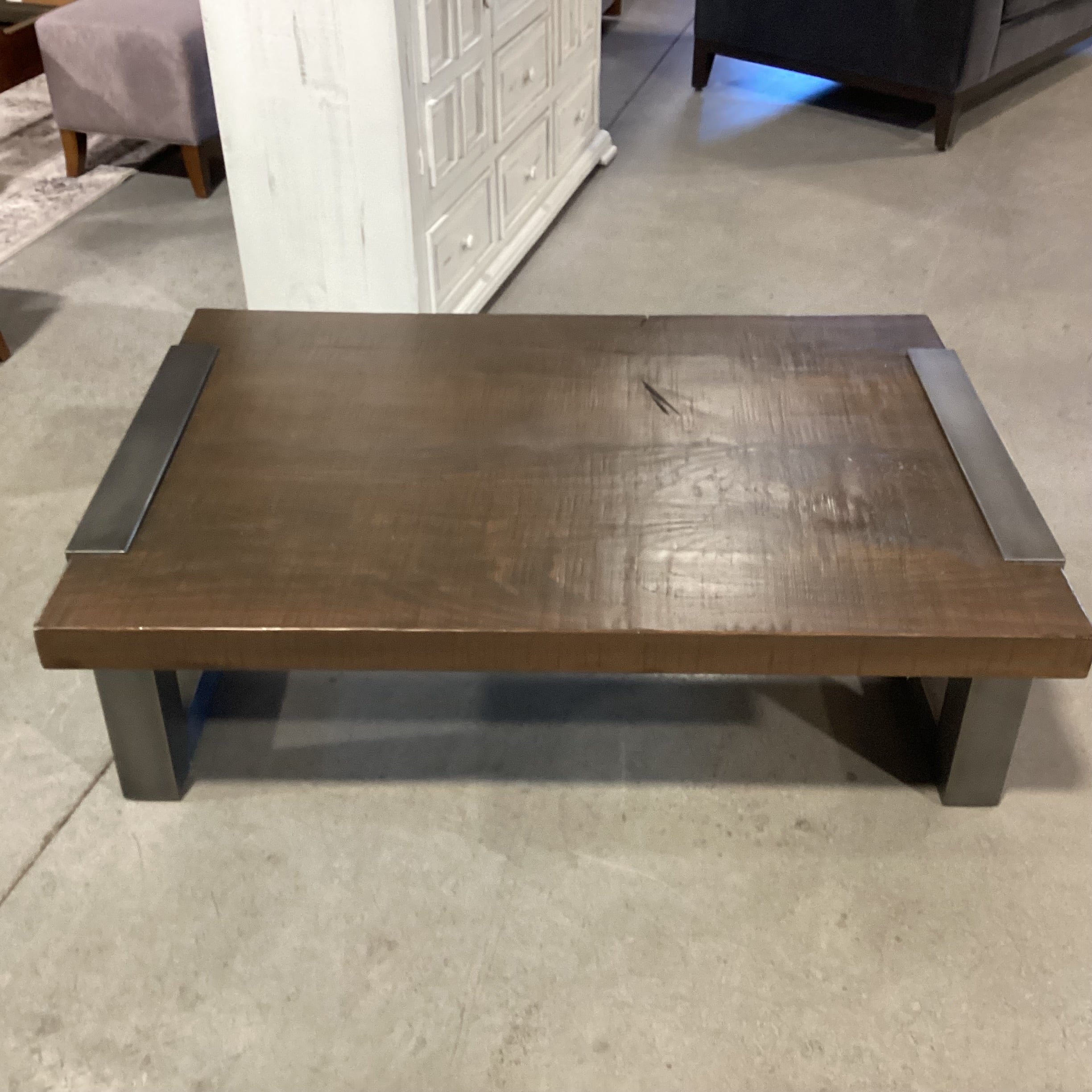 Mountain Modern Solid Distressed Wood & Steel Coffee Table 49"x 34"x 17"