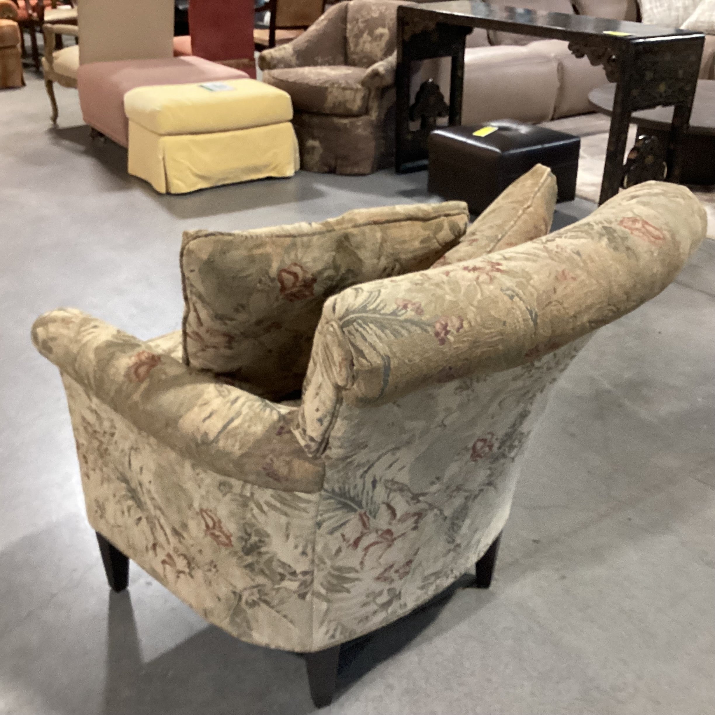 Golden Tan Green & Red Floral Chair 34"x 36"x 36"