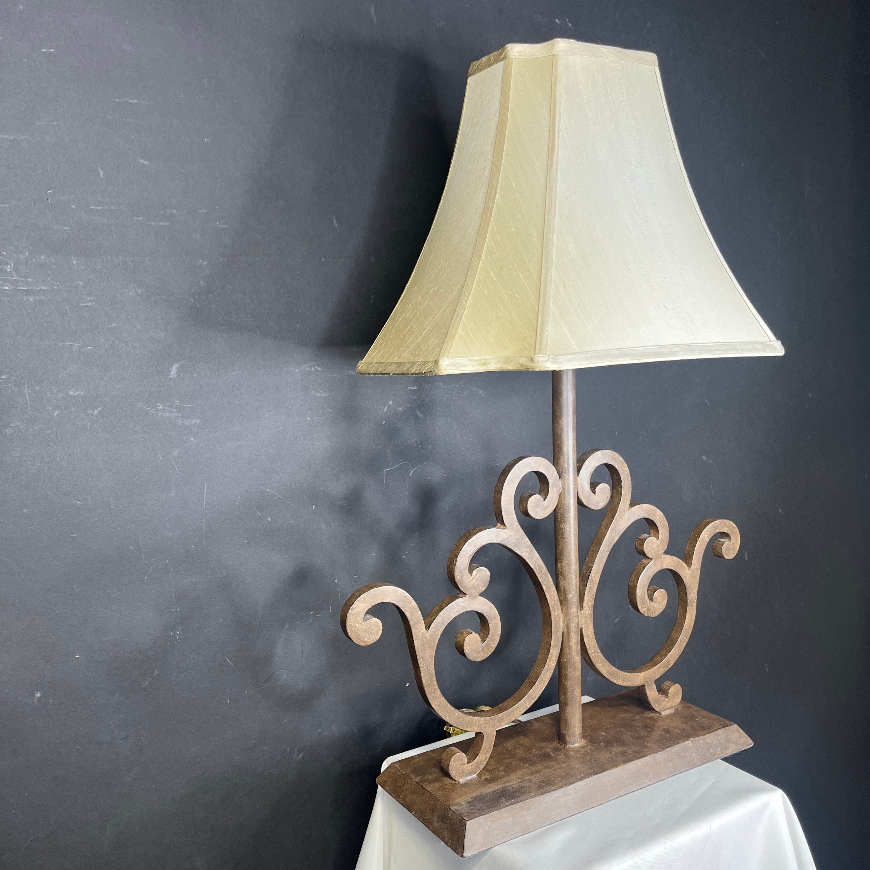 Dana Creath Designs Bronze Iron Scroll with Shade Table Lamp 22”x 12”x 30”