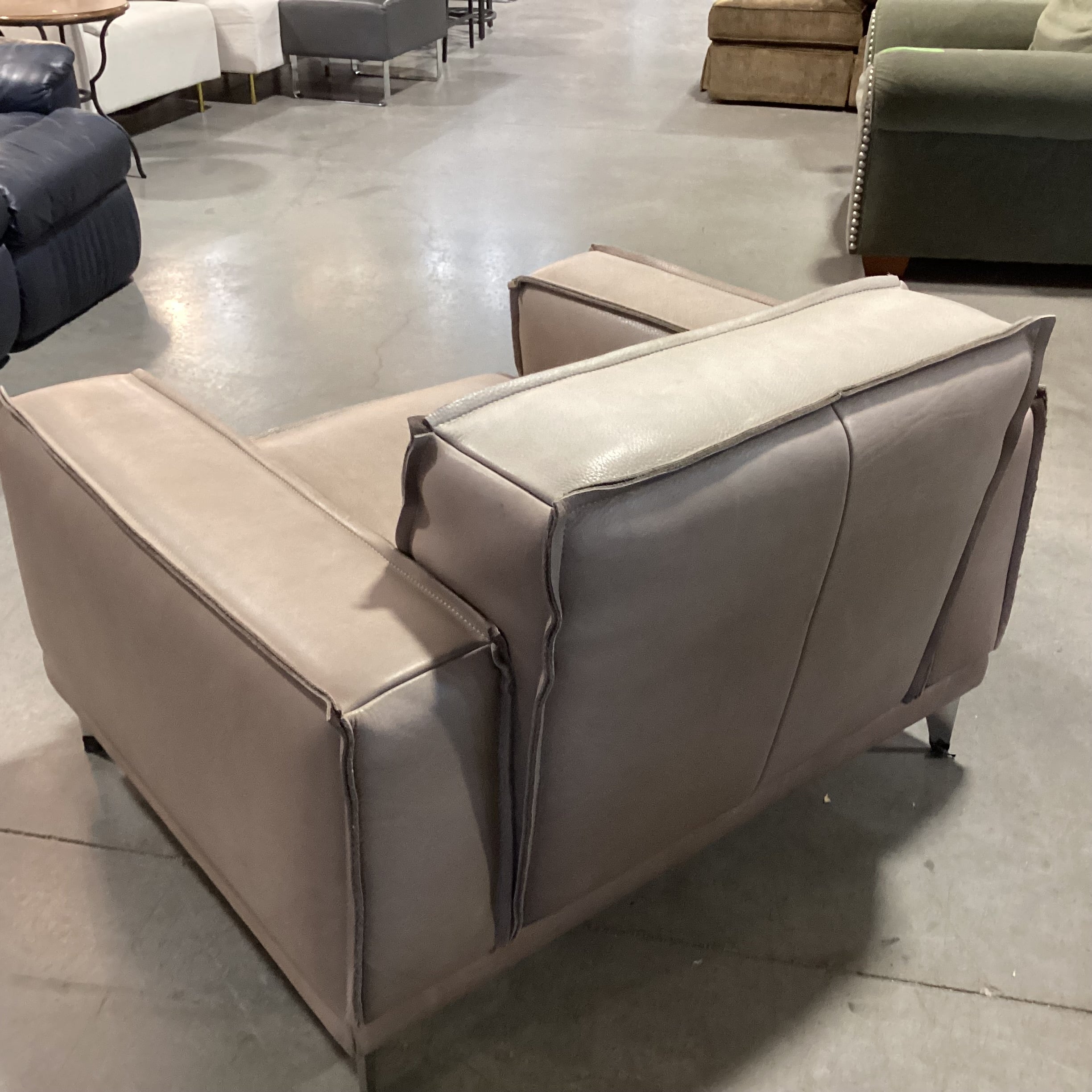 Scan Design Made in Italy Taupe Leather with Reverse Seam Modern Chair 41"x 36"x 29"