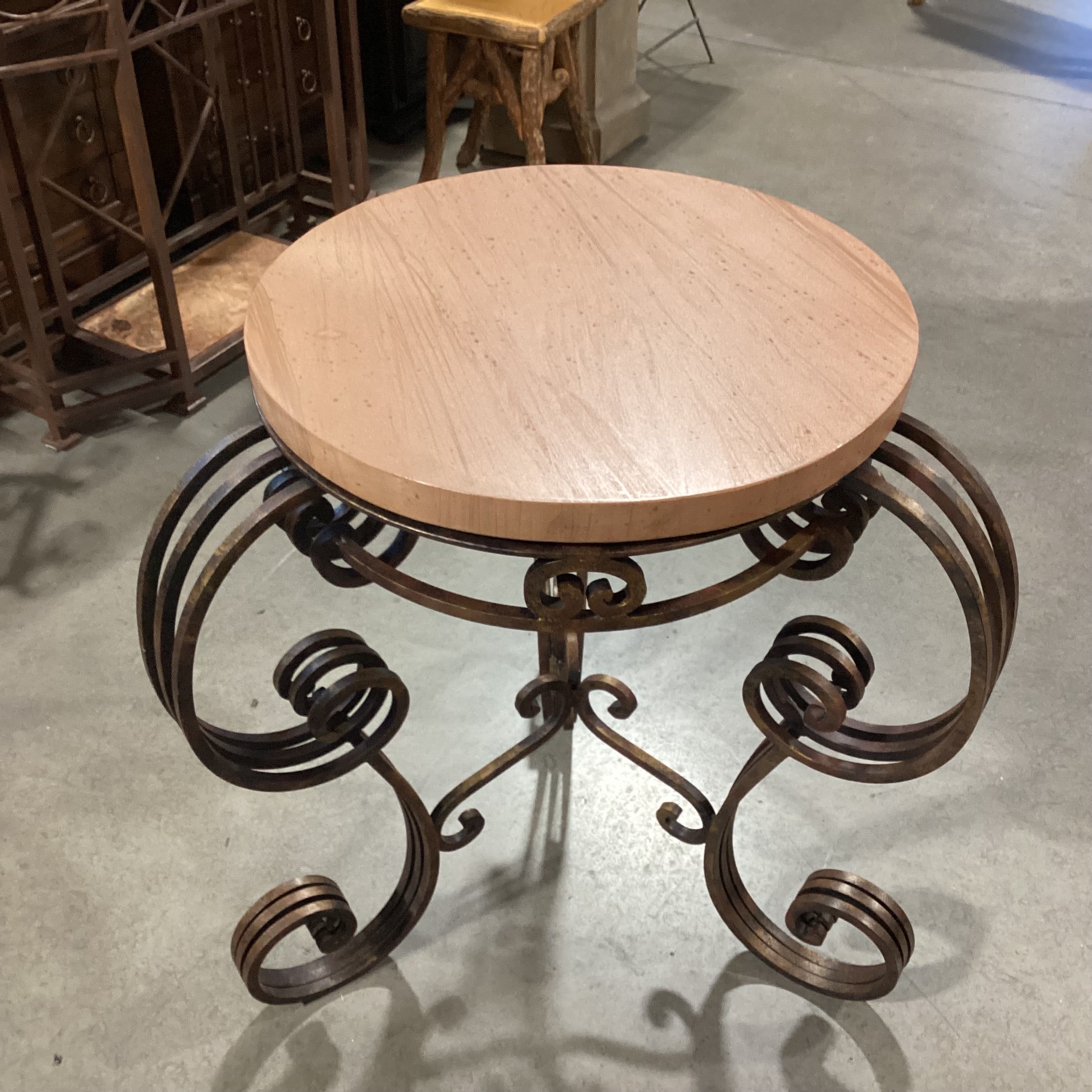 Ornate Iron with Stone Top Accent Table 28" Diameter x 31"