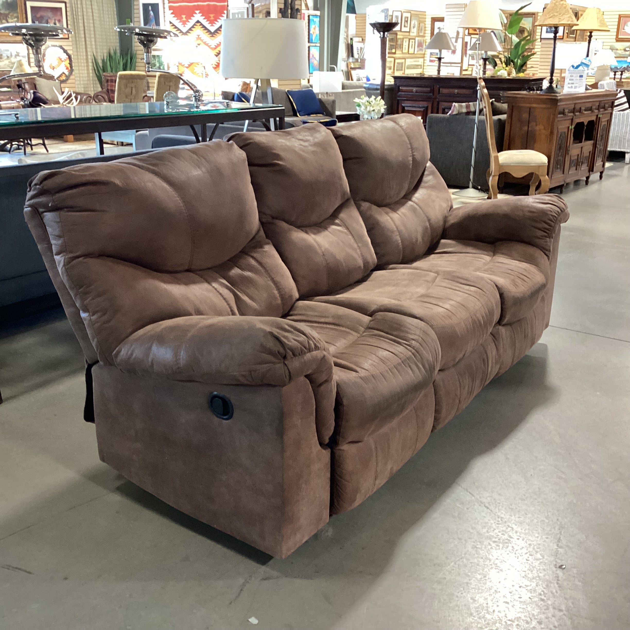 Brown Micro Suede Double Reclining Sofa 92"x 35"x 42"