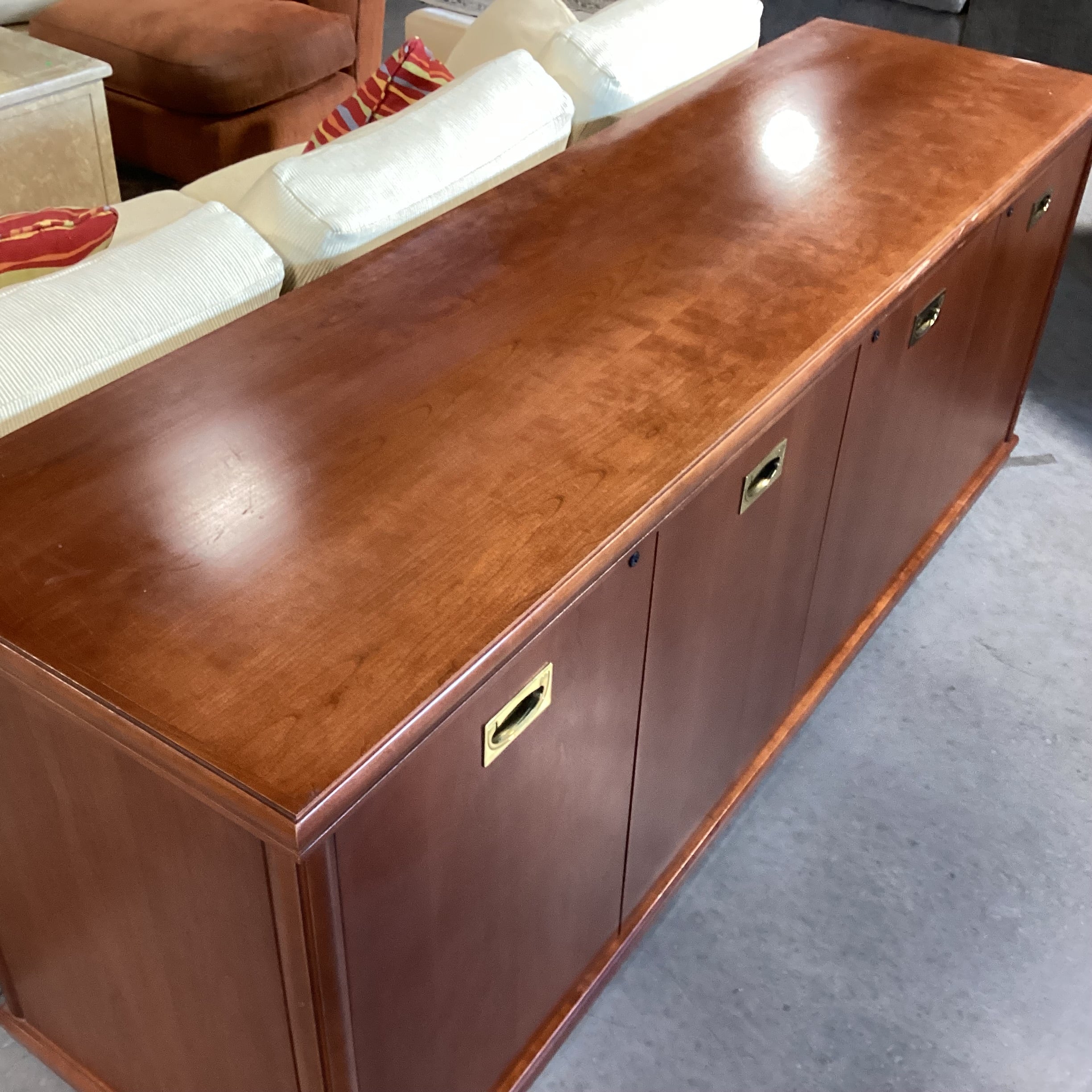 Cherry Finish Veneer & Wood 4 Door with Shelves Office Living Credenza 78.5"x 22"x 30.5"
