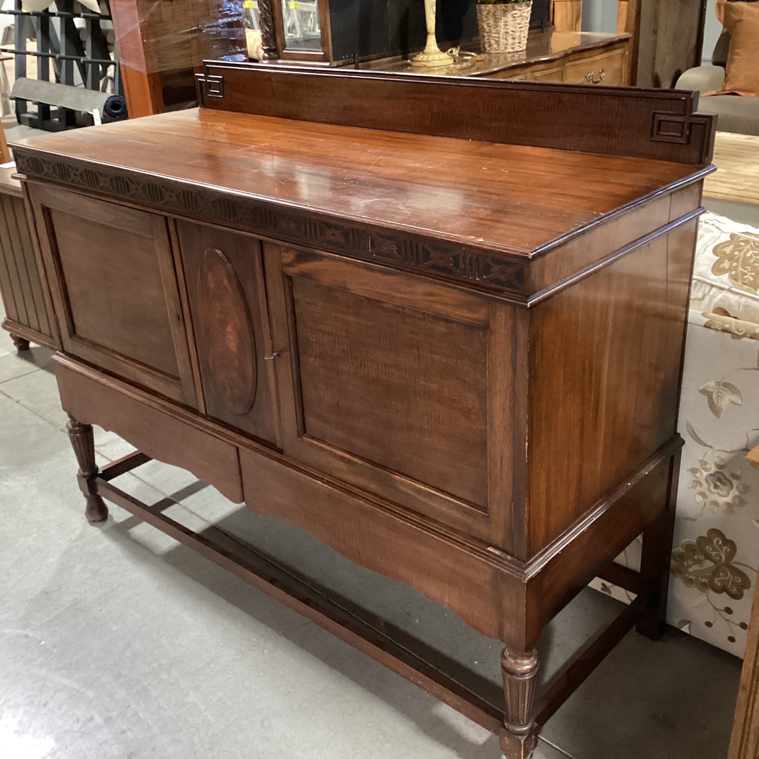 Antique Ribbon Mahogany with Ornate Molding Detail 2 Door Buffet Sideboard 53.5"x 21"x 42.5"