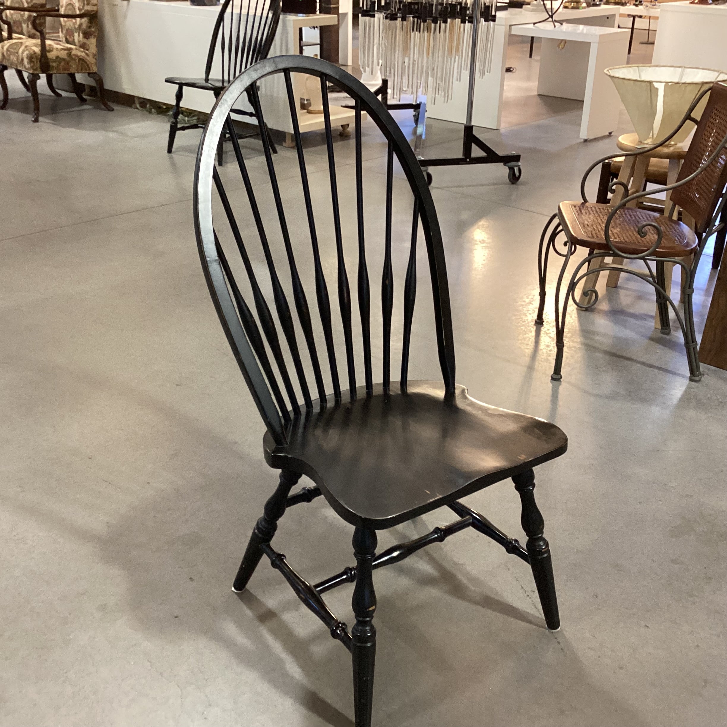 Windsor Style Antiqued Black Wood Dining Chair 19"x 23"x 41.5"