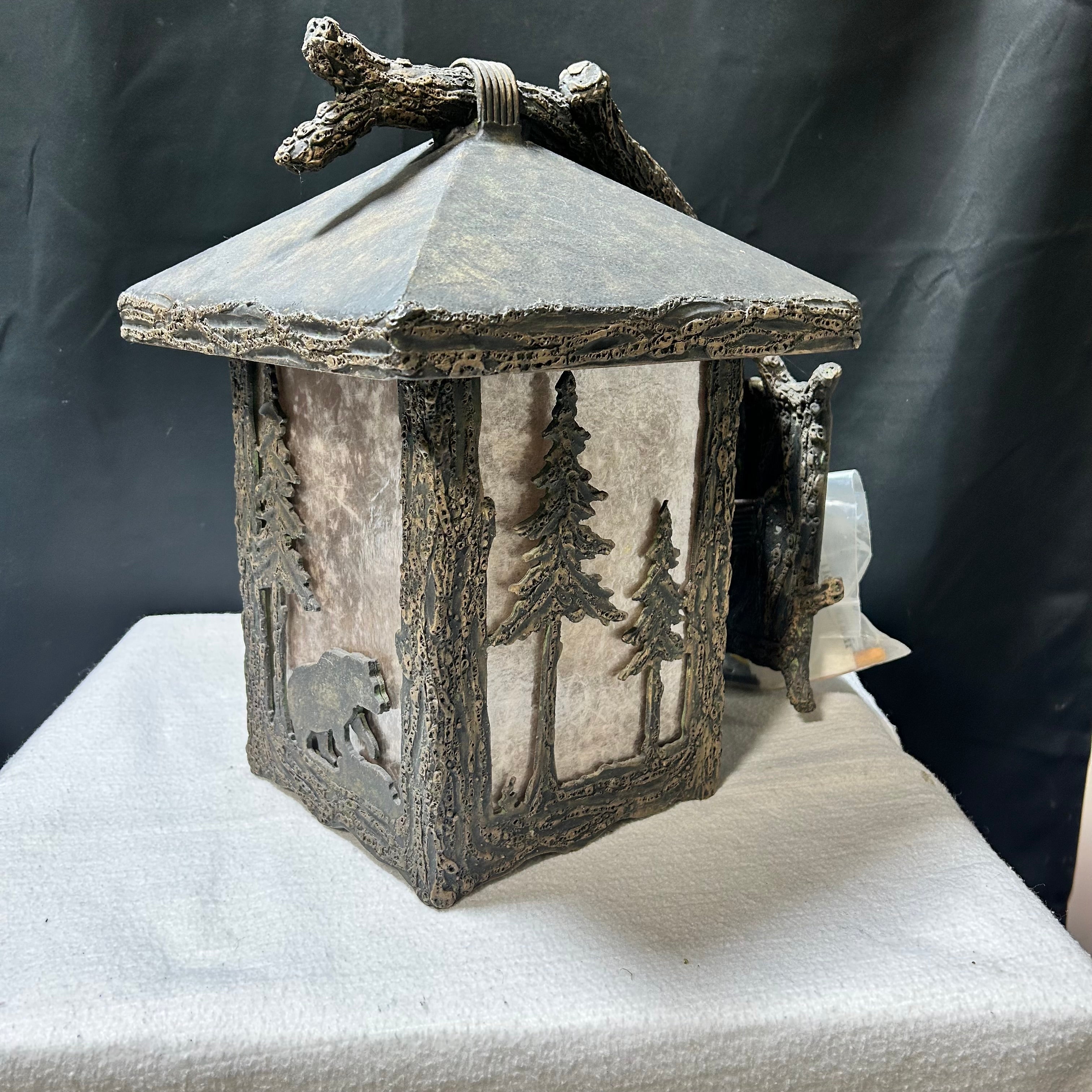 Hammerton Denali Outdoor Sconce Hand Forged Bear & Pine Tree & Mica Panels 10"x 13"x 15"